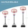 Voir la diapositive 4 : HOMCOM Panier de Basket-Ball sur pied avec poteau panneau, base de lestage sur roulettes hauteur réglable 2,1 - 2,5 m noir blanc