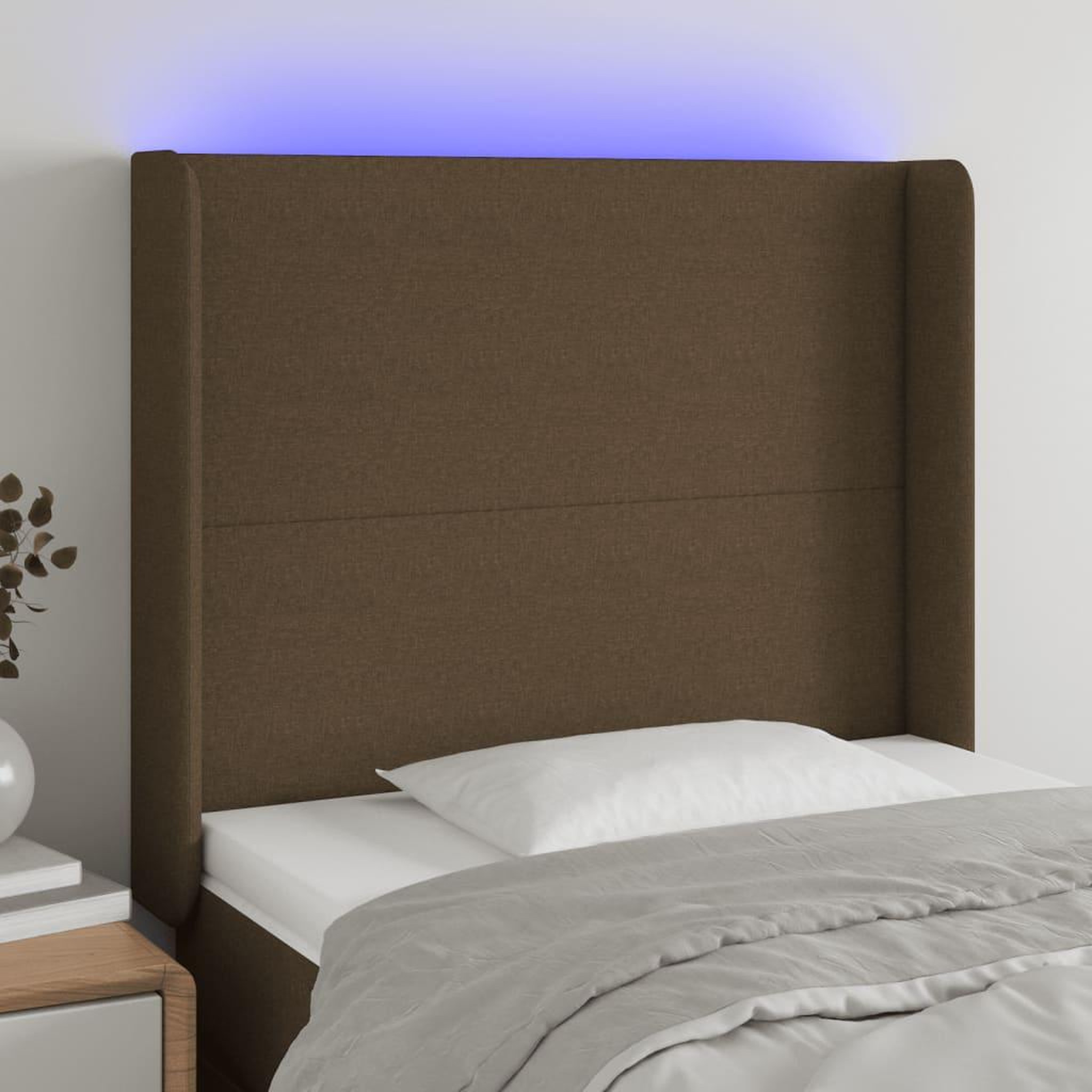 Voir la diapositive 1 : VIDAXL Tete de lit a LED Marron fonce 83x16x118/128 cm Tissu