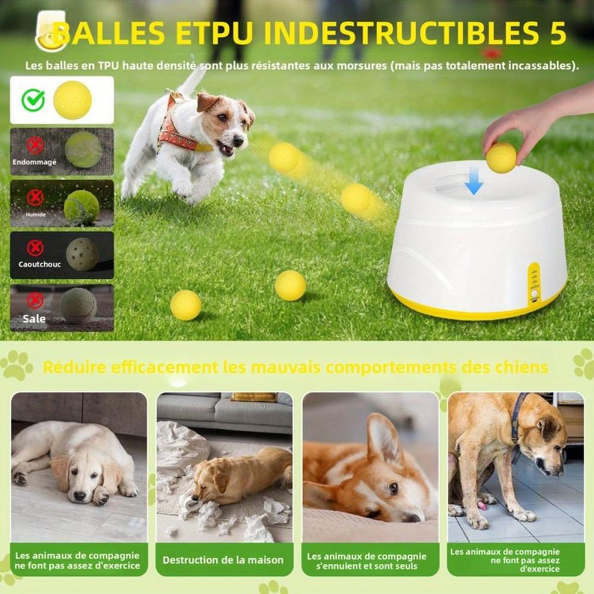 Voir la diapositive 3 : Lance-balles automatique pour chien avec 5 balles en mousse 58 mm et 3 distances 6 à 14 m