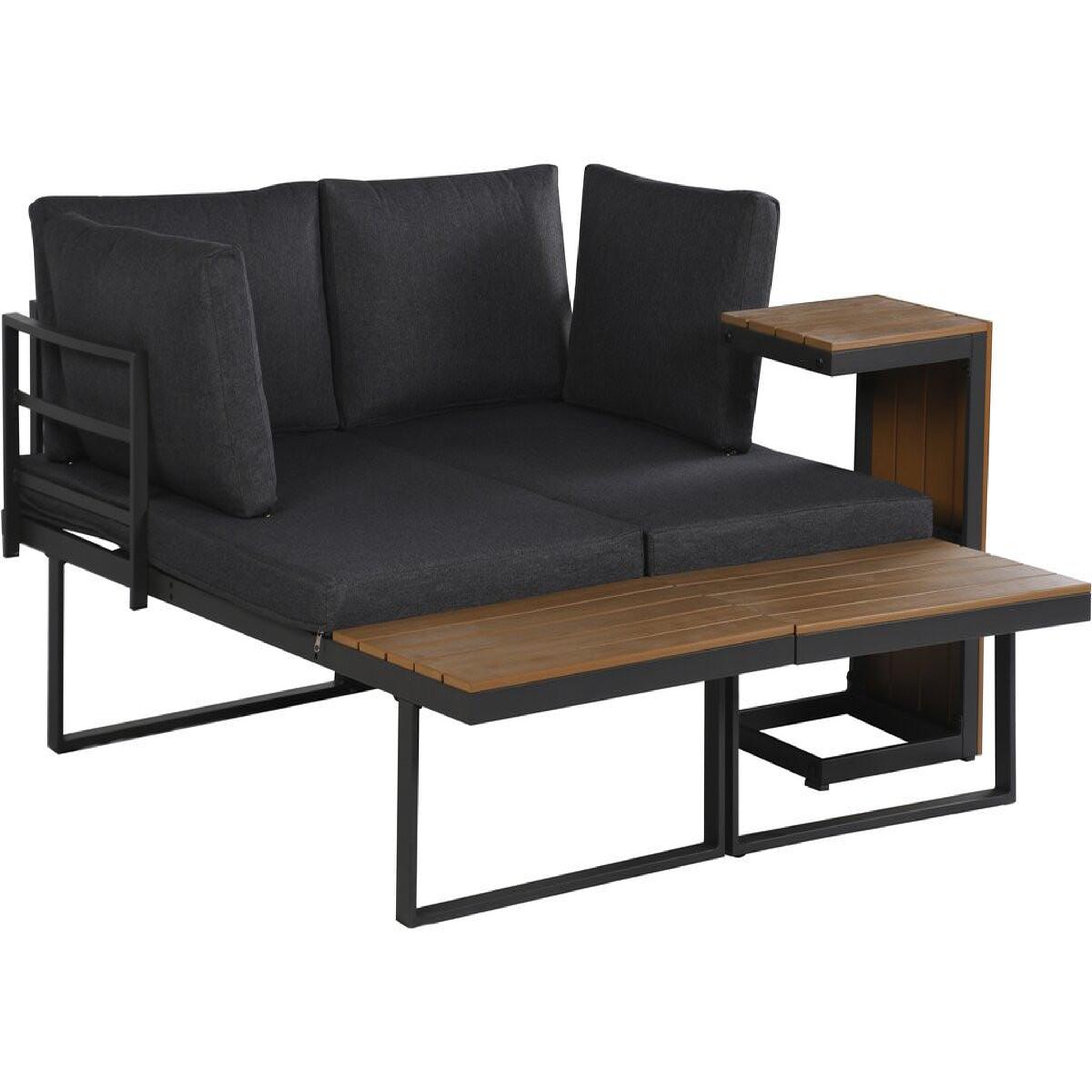 Voir la diapositive 3 : Habitat et Jardin Salon de jardin canapé d'angle modulable décor imitation bois  sylva  - 4 places - gris