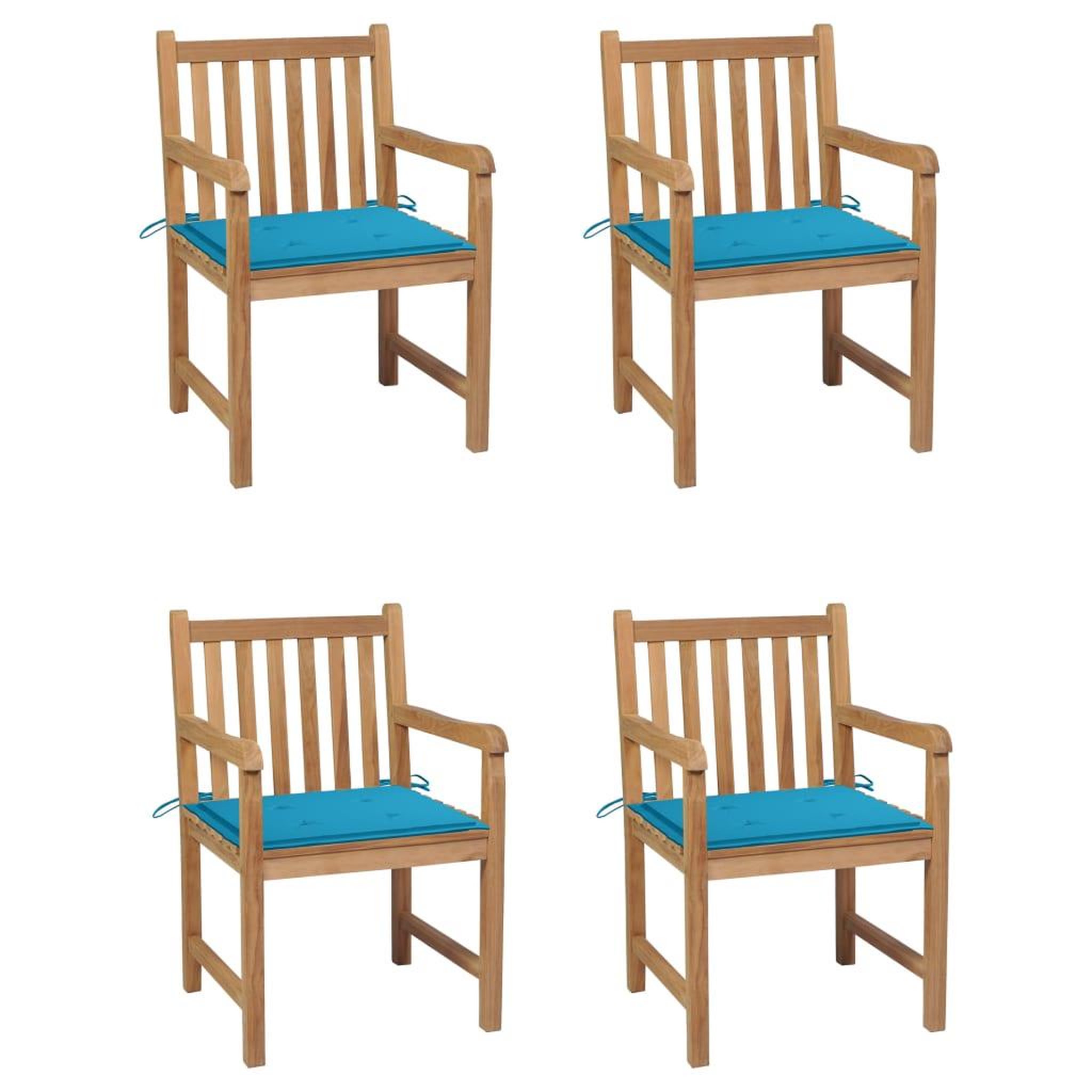 Voir la diapositive 1 : VIDAXL Chaises de jardin lot de 4 et coussins bleu Bois de teck solide