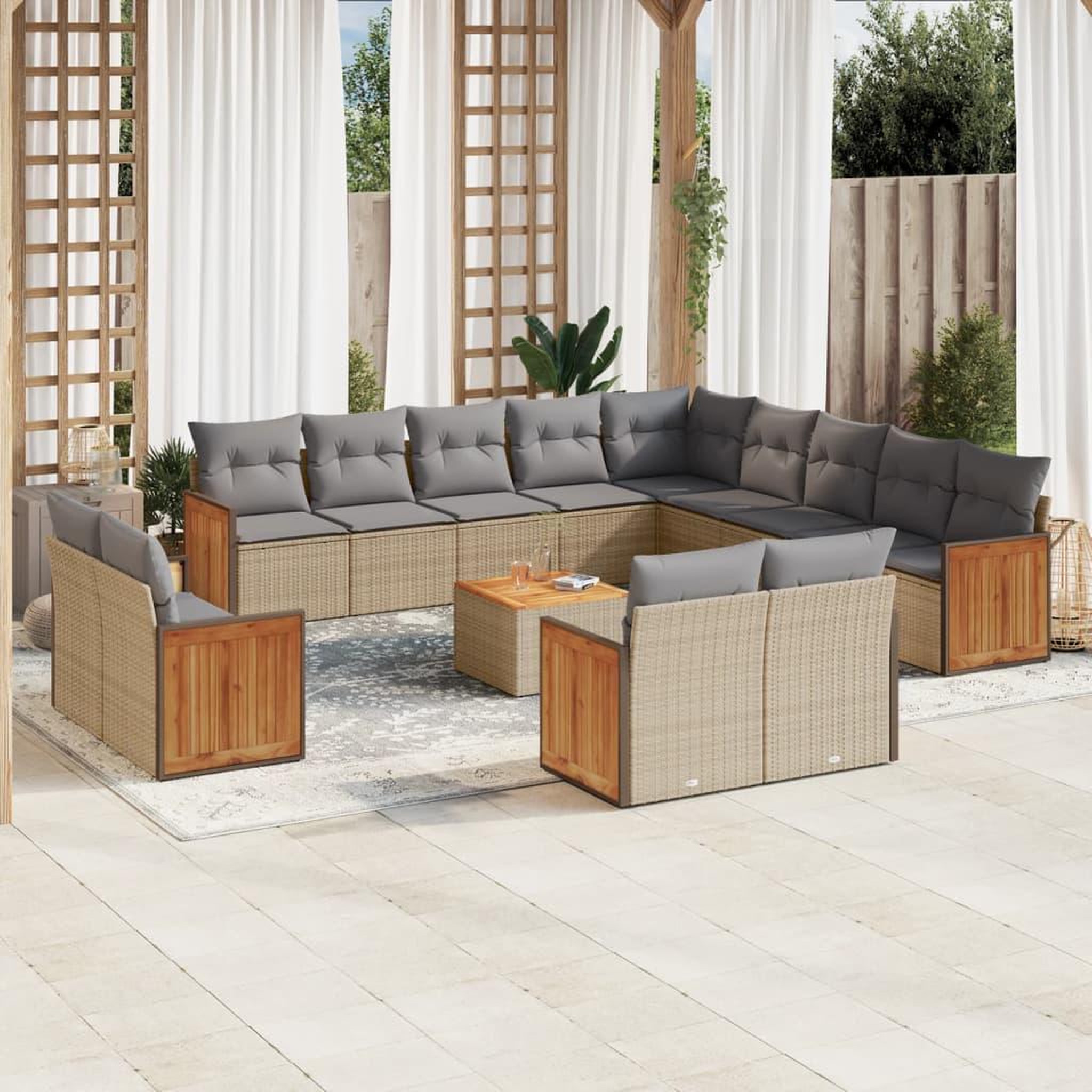 VIDAXL Salon de jardin avec coussins 14 pcs beige resine tressee