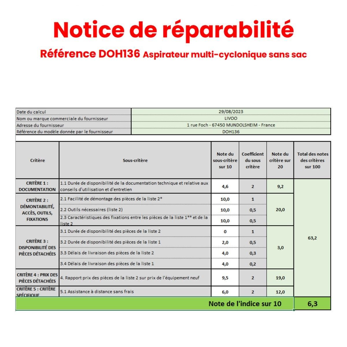 LIVOO Aspirateur sans sac 700w 78db gris - DOH136G