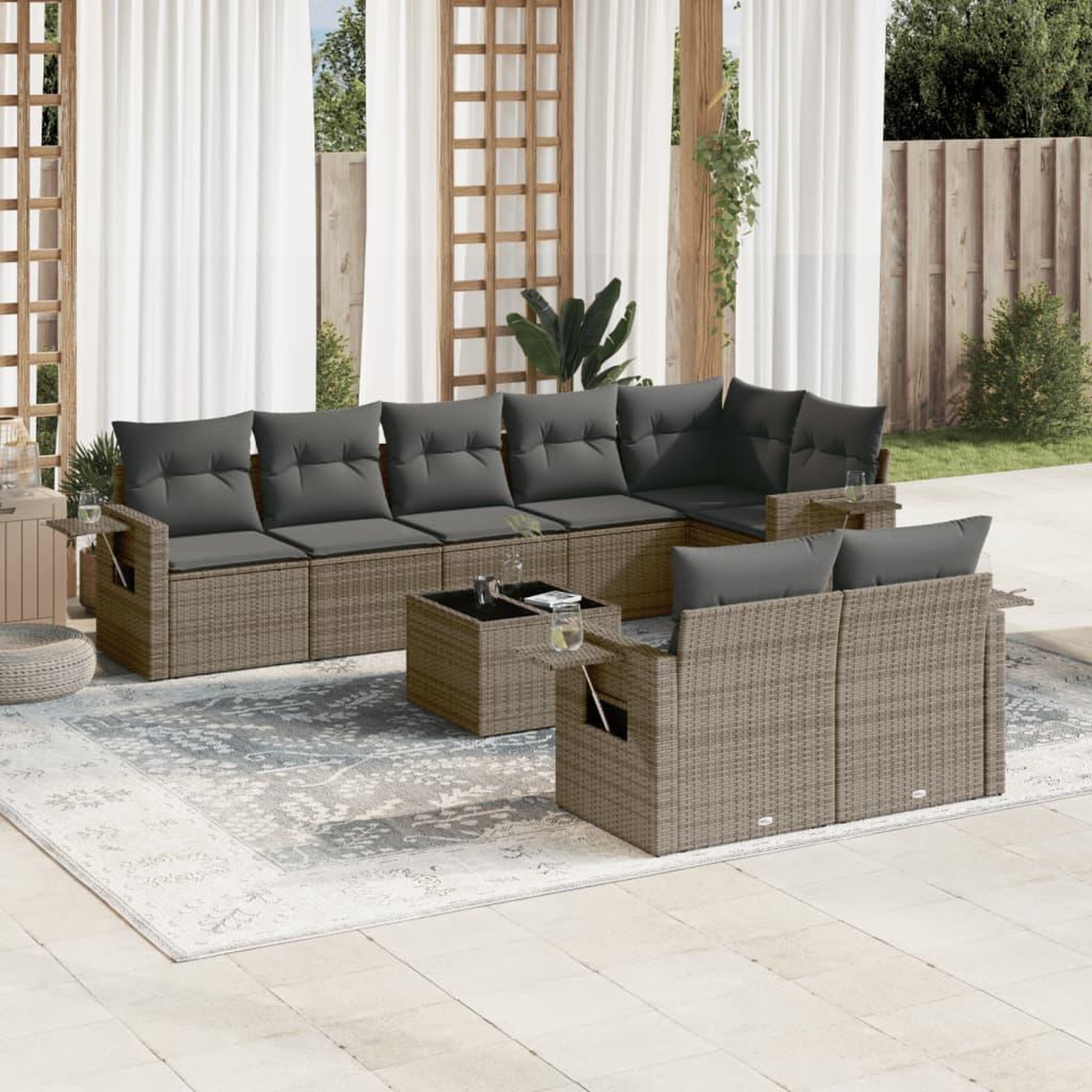 VIDAXL Salon de jardin 9 pcs avec coussins gris resine tressee