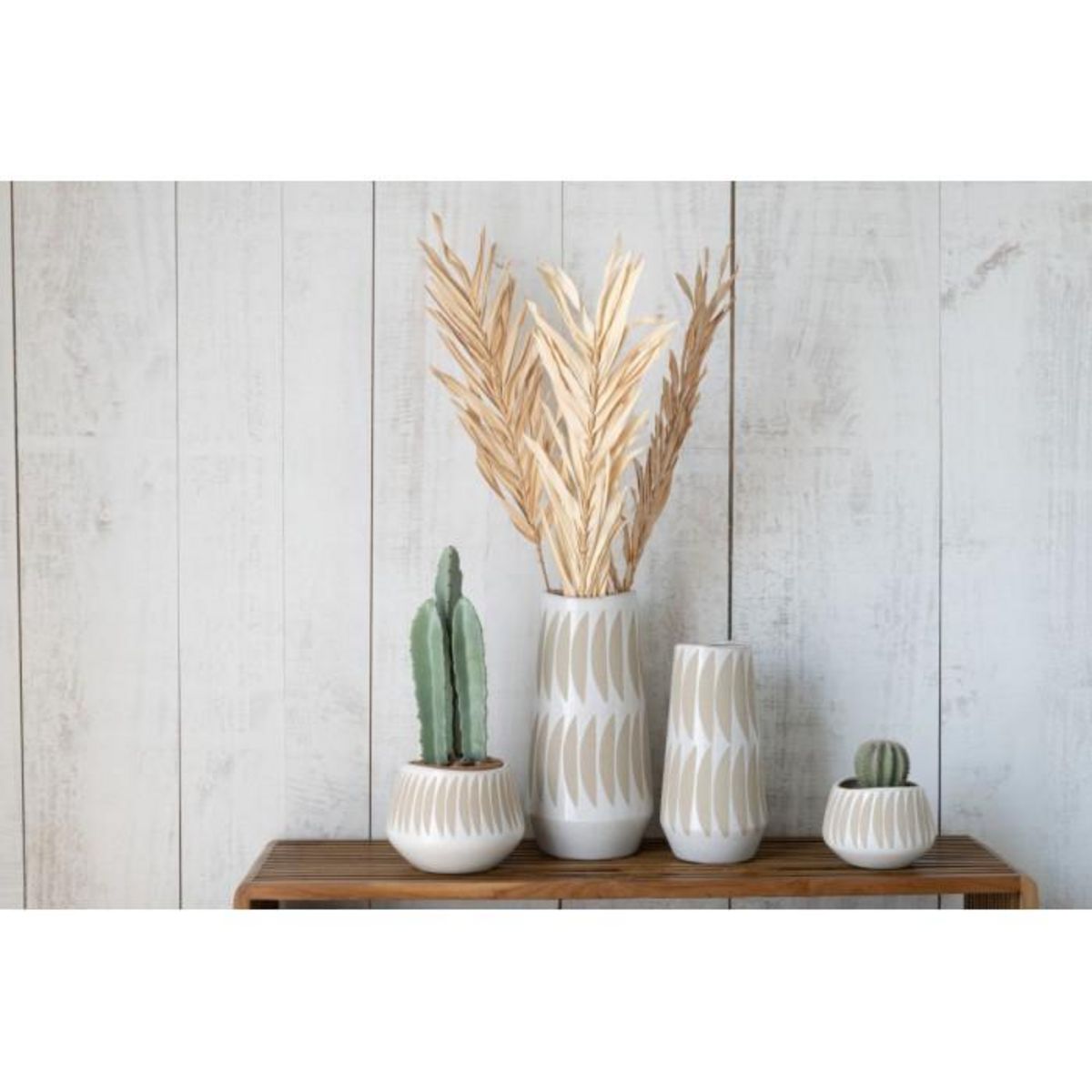 Paris Prix Vase Déco en Grès  Kai  40cm Beige & Blanc