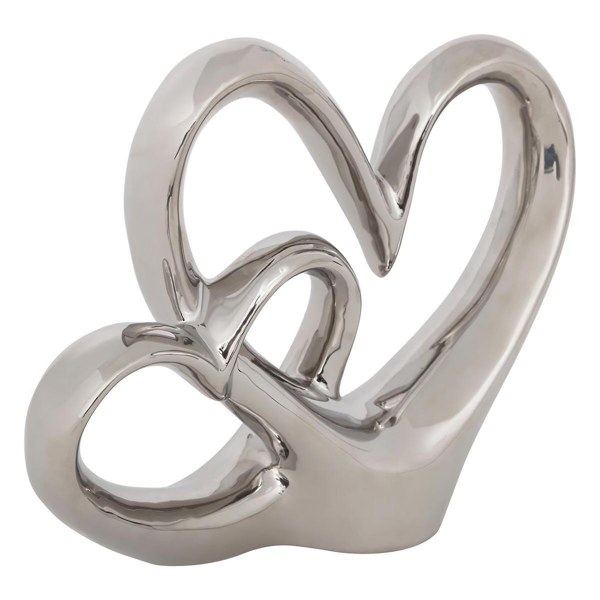 ATMOSPHERA Double cœur déco en dolomite  safina  21cm argent