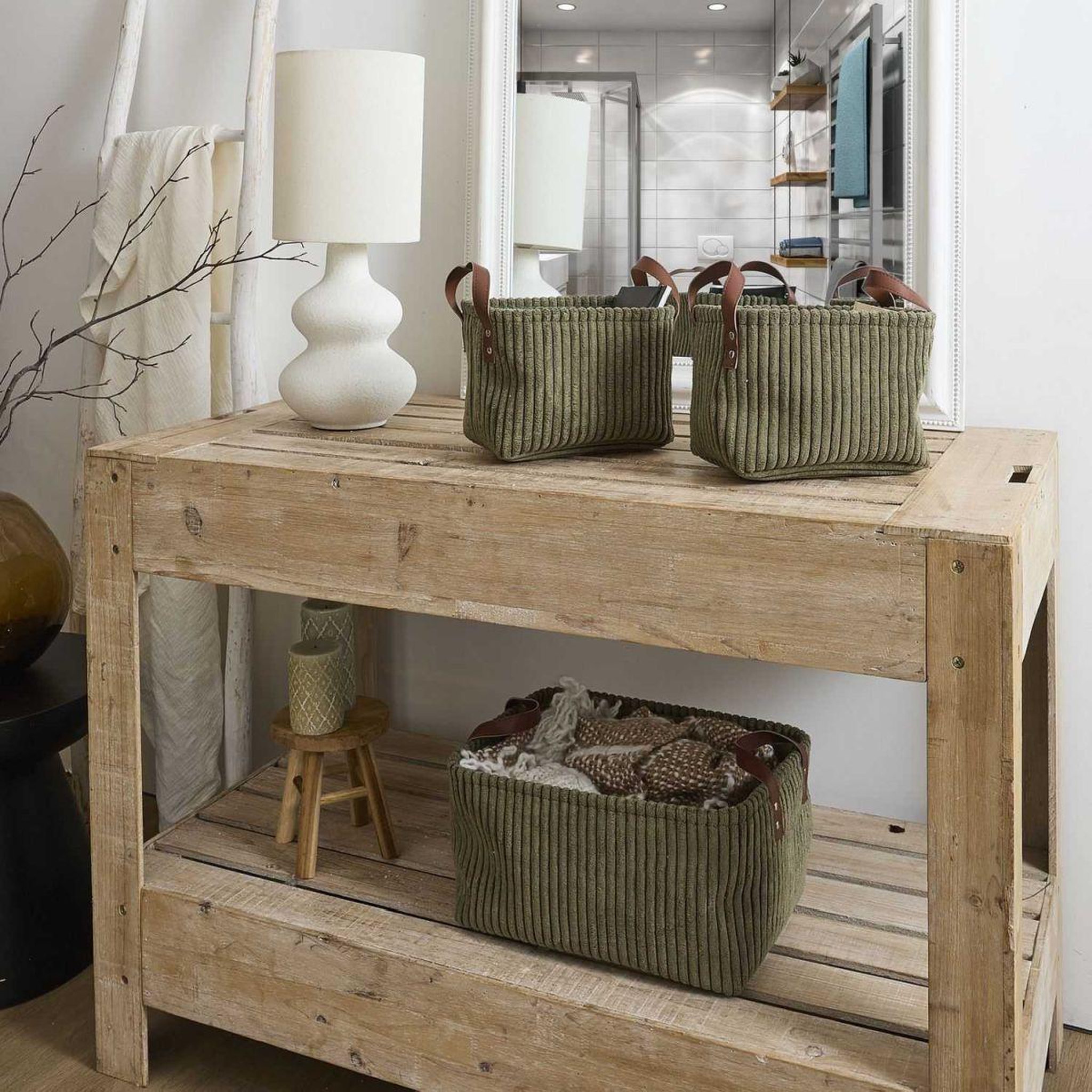 Voir la diapositive 5 : The Home Deco Factory Lot de 3 paniers de rangement  velours côtelé  36cm vert