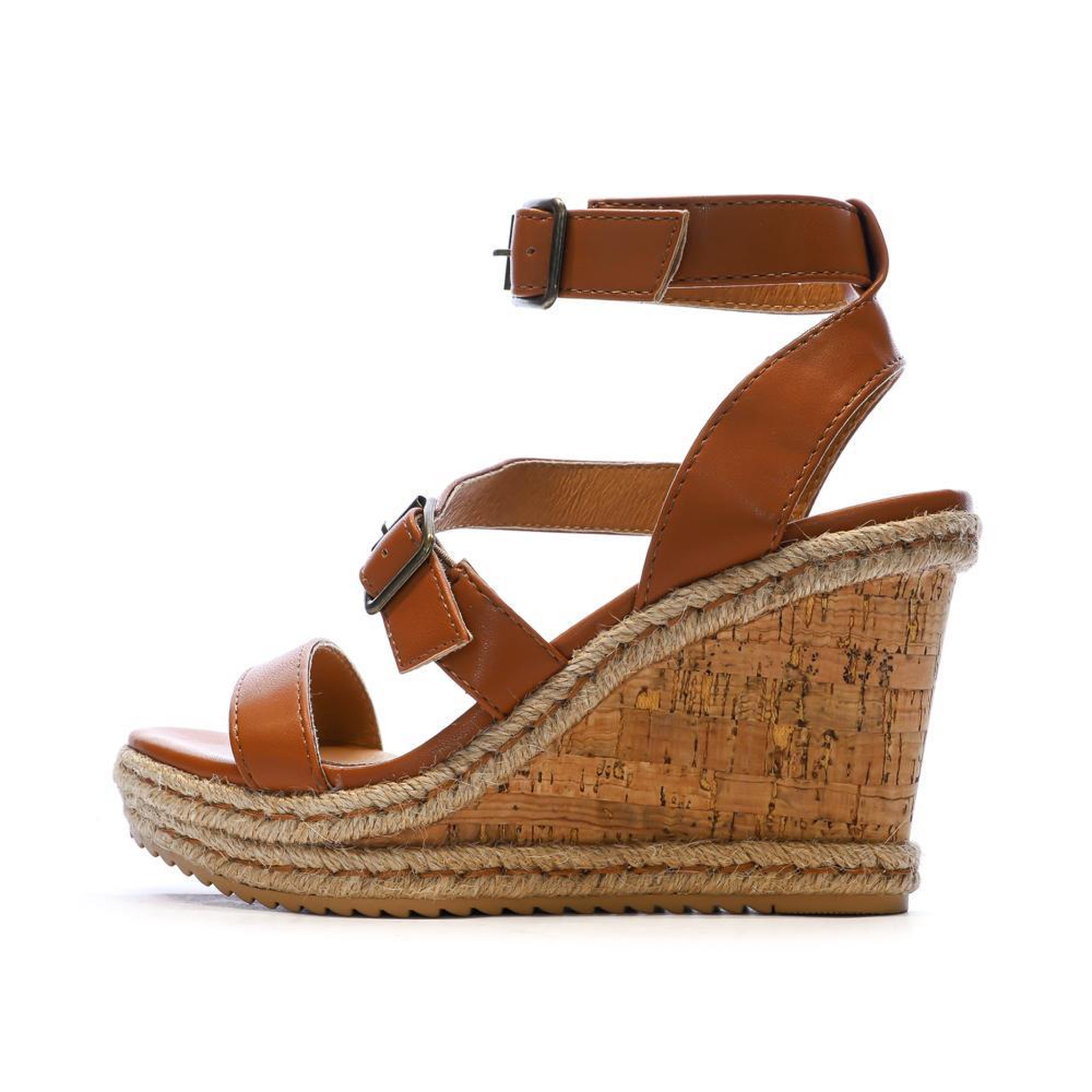 Voir la diapositive 1 : CHATTAWAK Sandales Compensée Camel Femme Chattawak Summer Camel