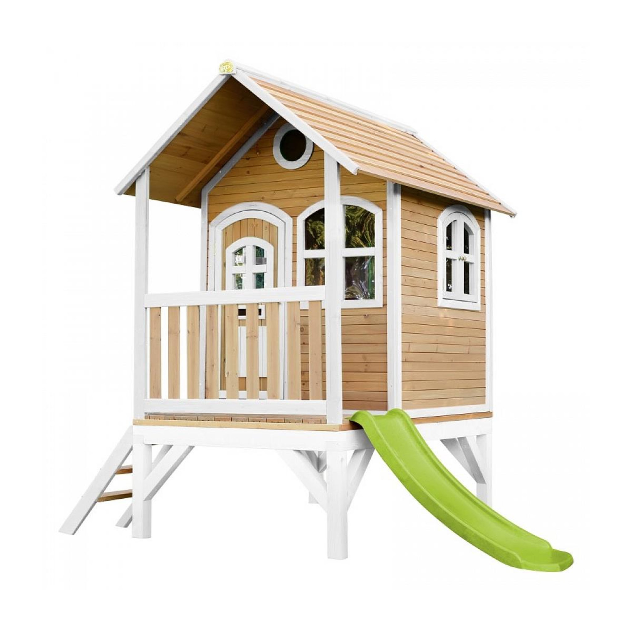 Axi House AXI Cabane enfant TOM Brun Blanc avec toboggan Citron vert