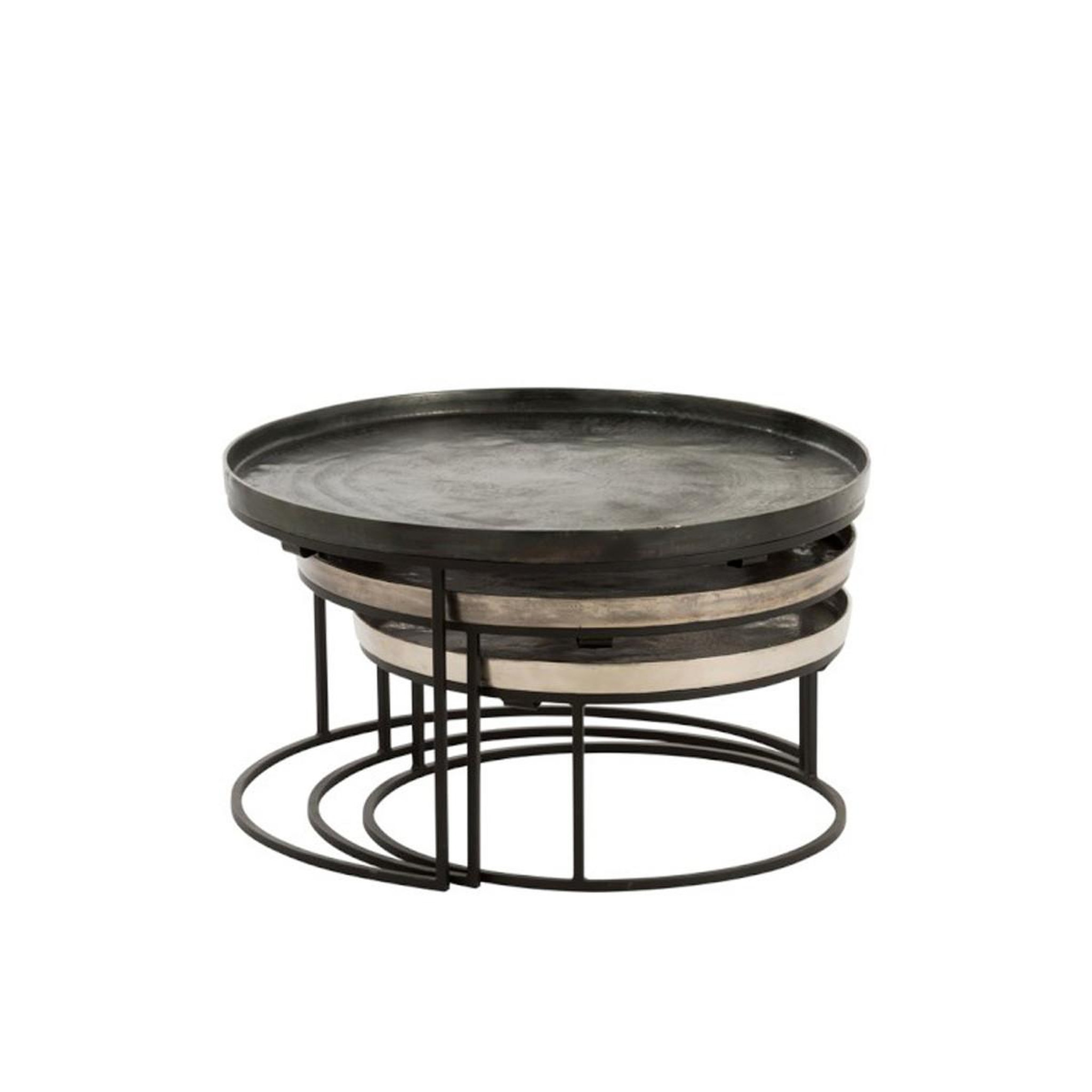 Voir la diapositive 3 : J-LINE Lot de 3 tables gigognes  gold  80cm noir