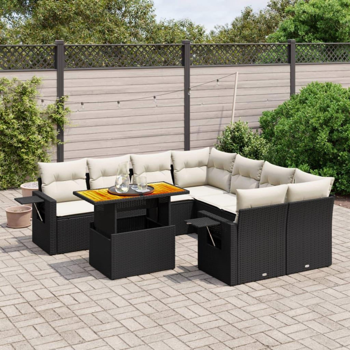 VIDAXL Salon de jardin 9 pcs avec coussins noir resine tressee