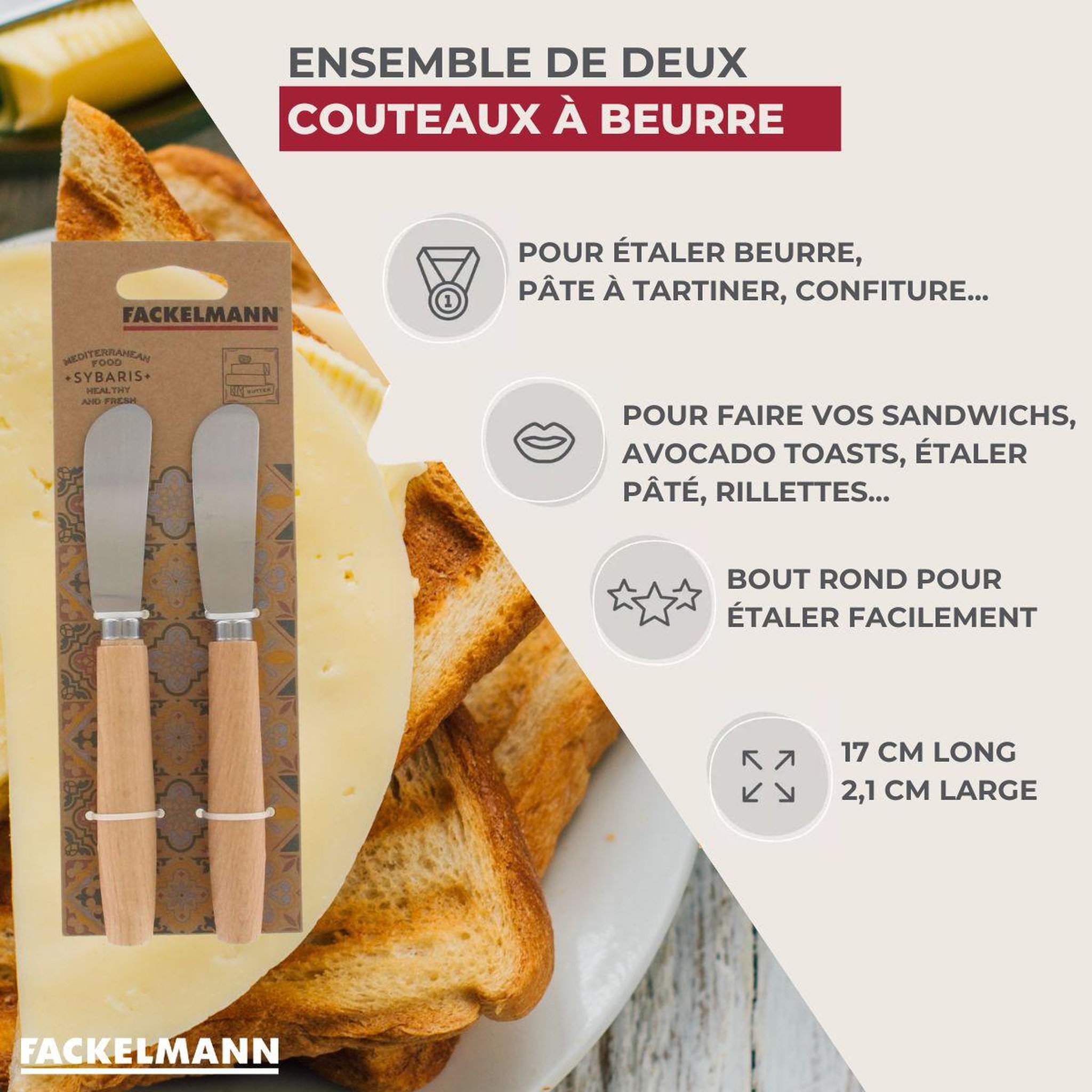 Voir la diapositive 3 : Fackelmann Ensemble de 8 couteaux à beurre 18 cm fackelmann sybarys