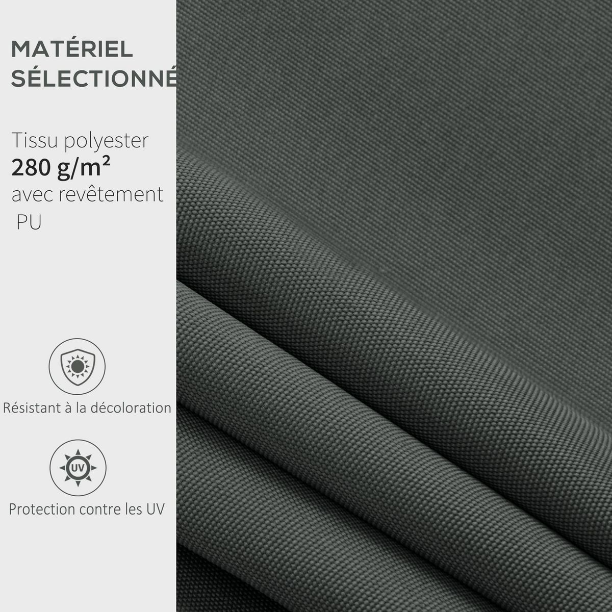OUTSUNNY Toile de rechange store banne - lambrequin vagues douces - polyester haute densité 280 g/m² anti-UV dim. 2,82L x 2,4l (avancée) m gris