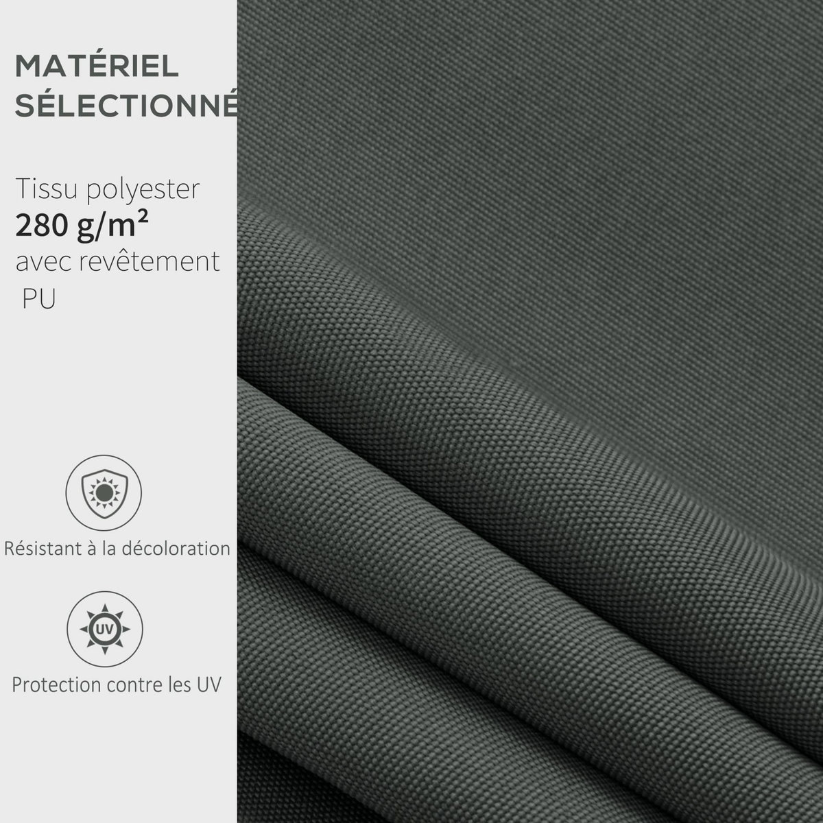 OUTSUNNY Toile de rechange store banne - lambrequin vagues douces - polyester haute densité 280 g/m² anti-UV dim. 2,82L x 2,4l (avancée) m gris