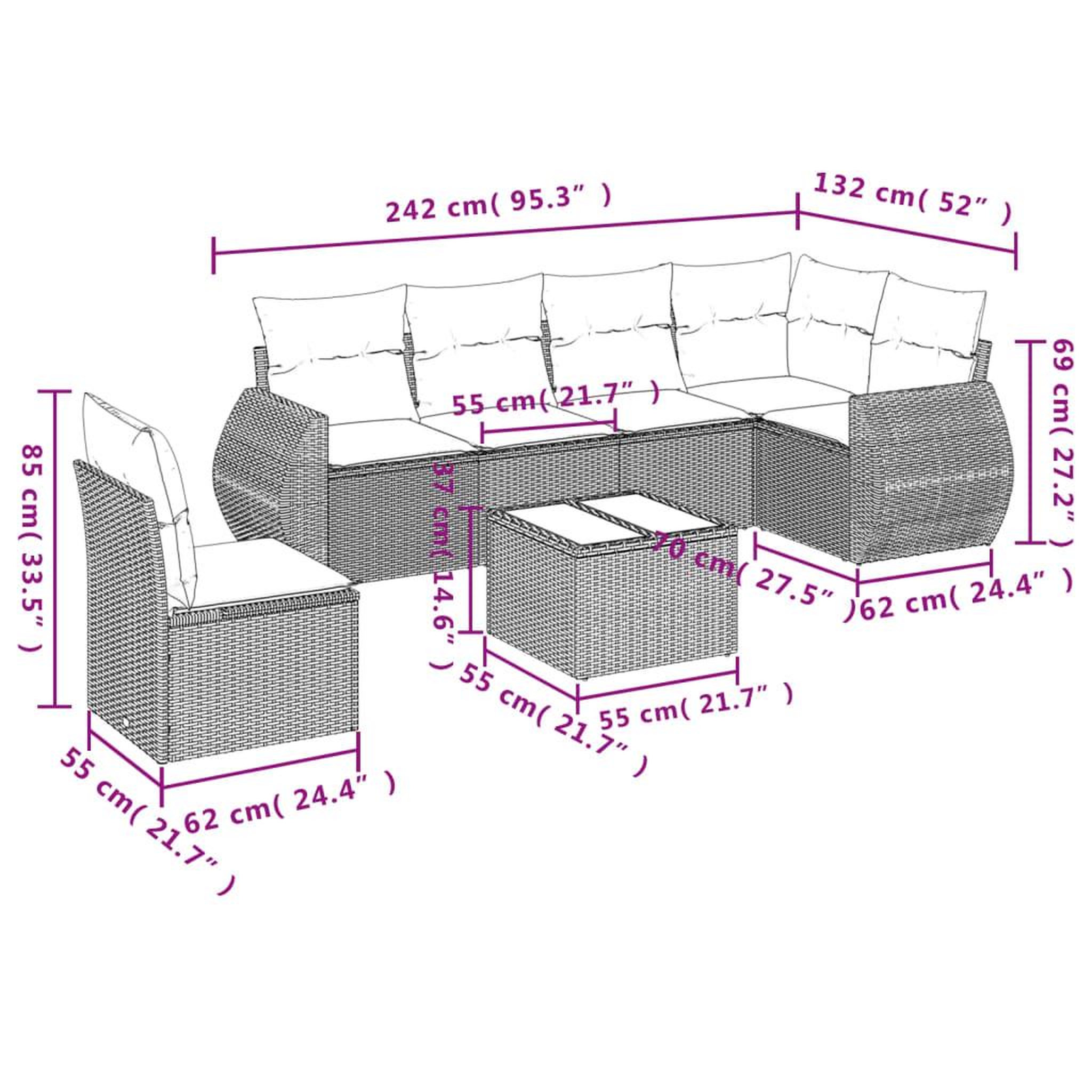 Voir la diapositive 4 : VIDAXL Salon de jardin avec coussins 7 pcs gris clair resine tressee