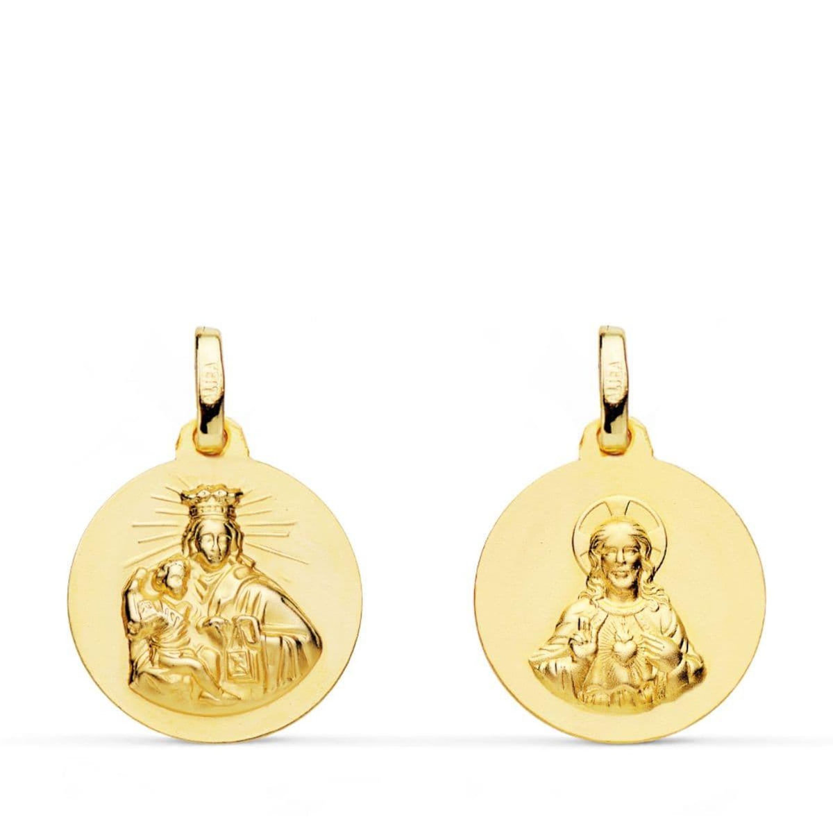 L'ATELIER D'AZUR Pendentif Médaille Scapulaire Or Jaune - Vierge du Carmen et Sacré Coeur de Jesus - Chaine Offerte