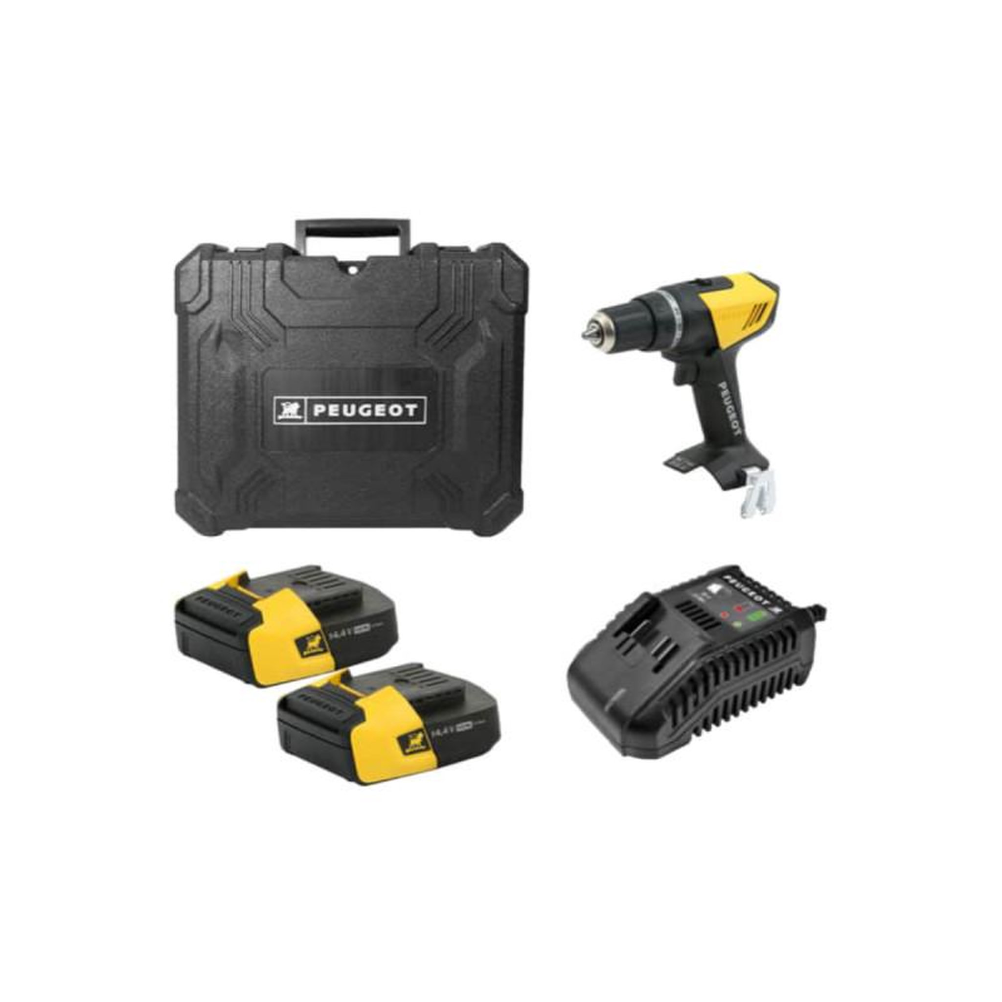Voir la diapositive 1 :  Perceuse PEUGEOT ENERGYDRILL-18V20 - 2 batteries 18V 2.0 Ah - 1 chargeur 250312