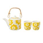 Paris Prix Théière & 2 tasses Design Fleurs  Fiesta Sud  16cm Jaune
