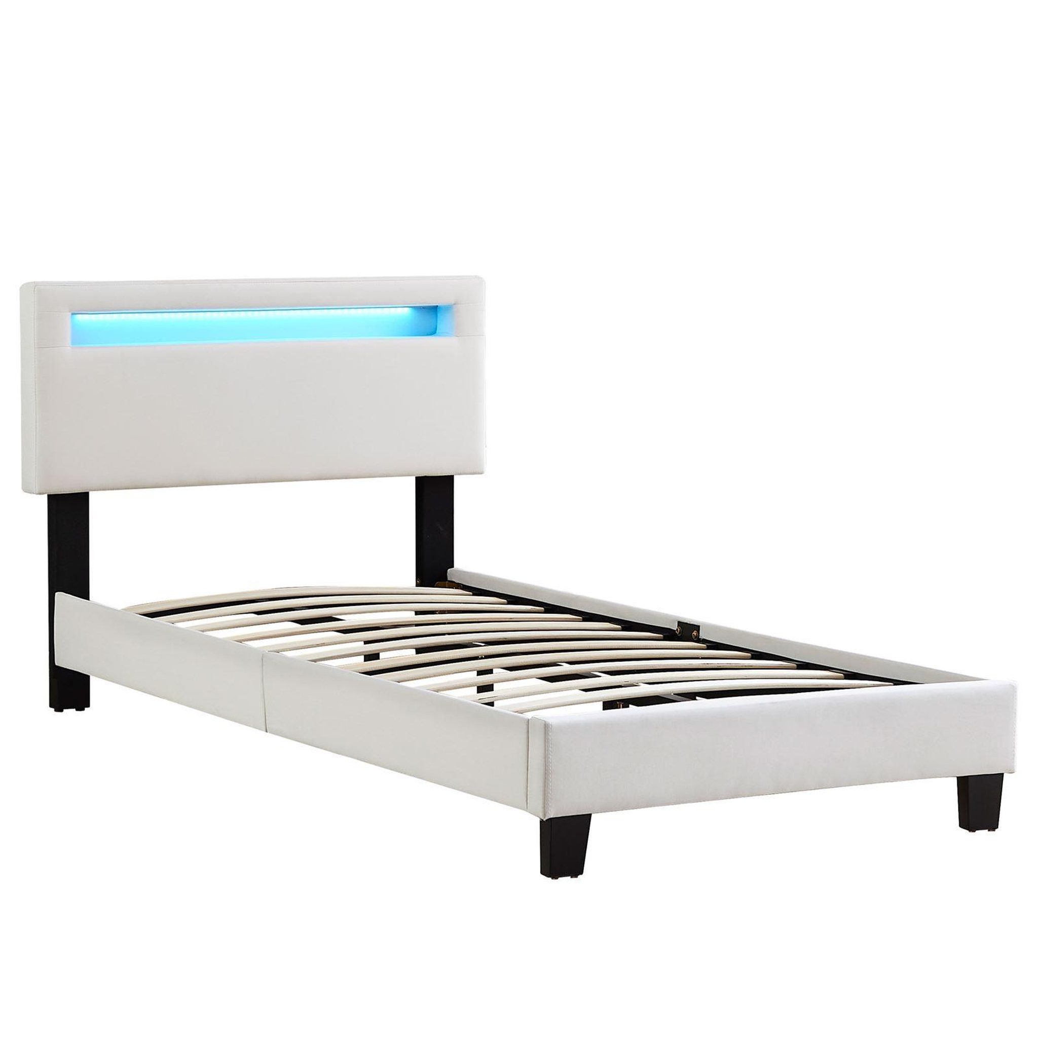 Voir la diapositive 3 : IDIMEX Lit LED simple AUSTIN 90x190 cm, avec sommier, revêtement en tissu