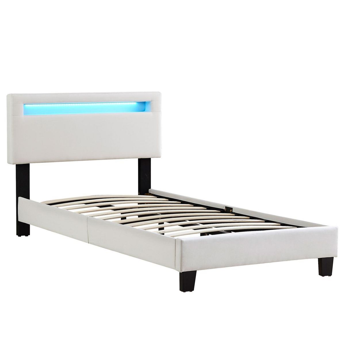 IDIMEX Lit LED simple AUSTIN 90x190 cm, avec sommier, revêtement en tissu