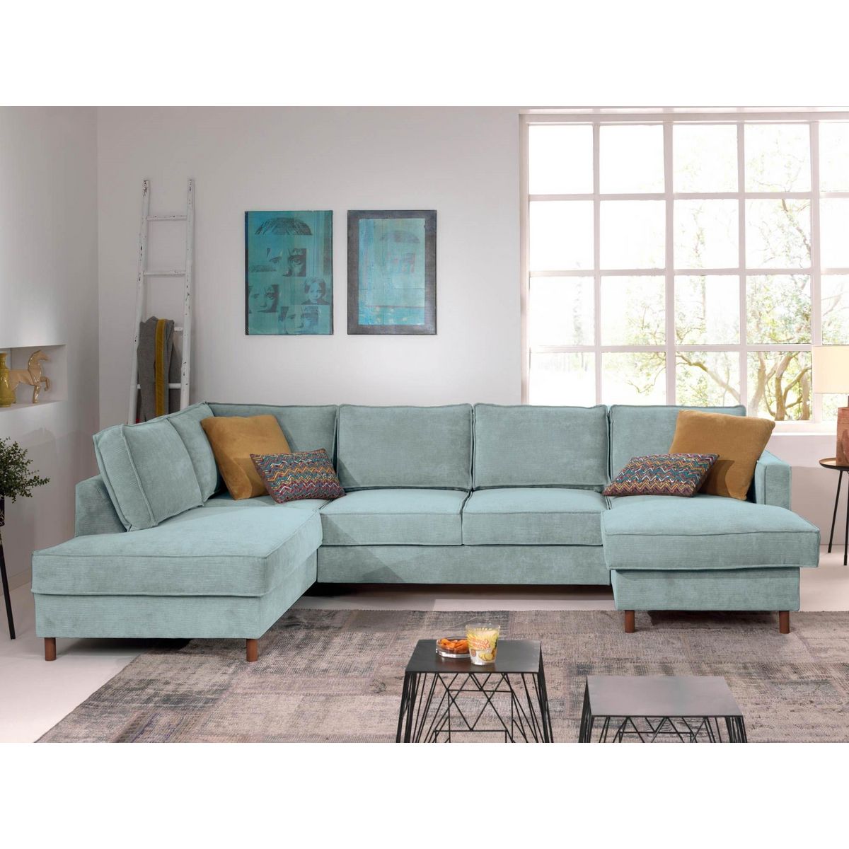 LISA DESIGN Jake - canapé panoramique d'angle gauche - convertible avec coffre - 7 places - en velours côtelé