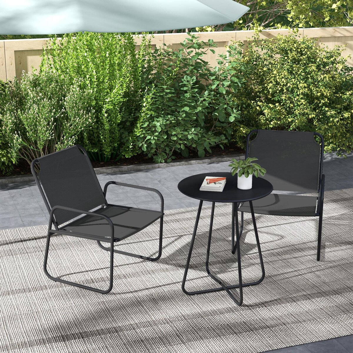 OUTSUNNY Ensemble salon de jardin 3 pcs 2 fauteuils et table ronde gris