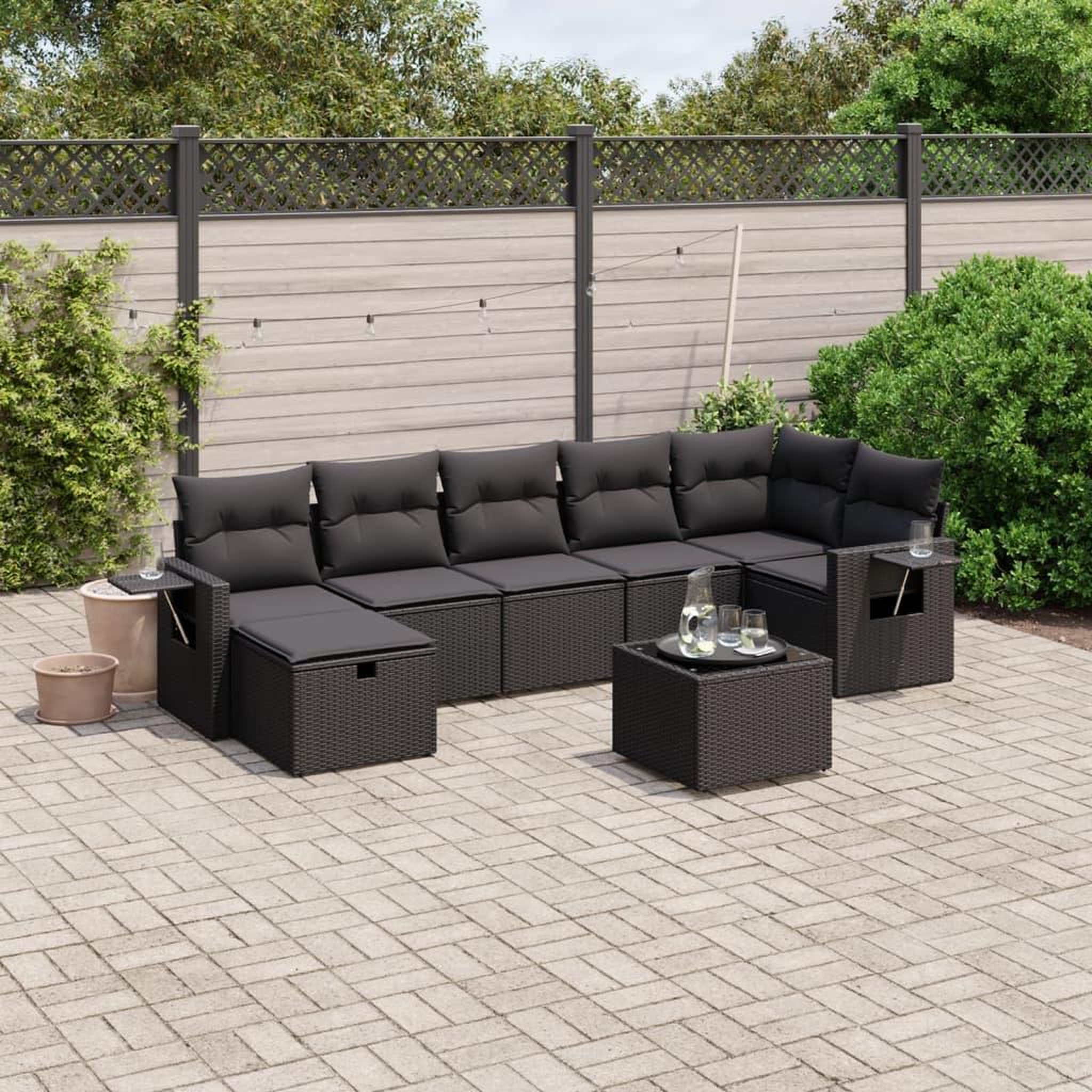 VIDAXL Salon de jardin 8 pcs avec coussins noir resine tressee