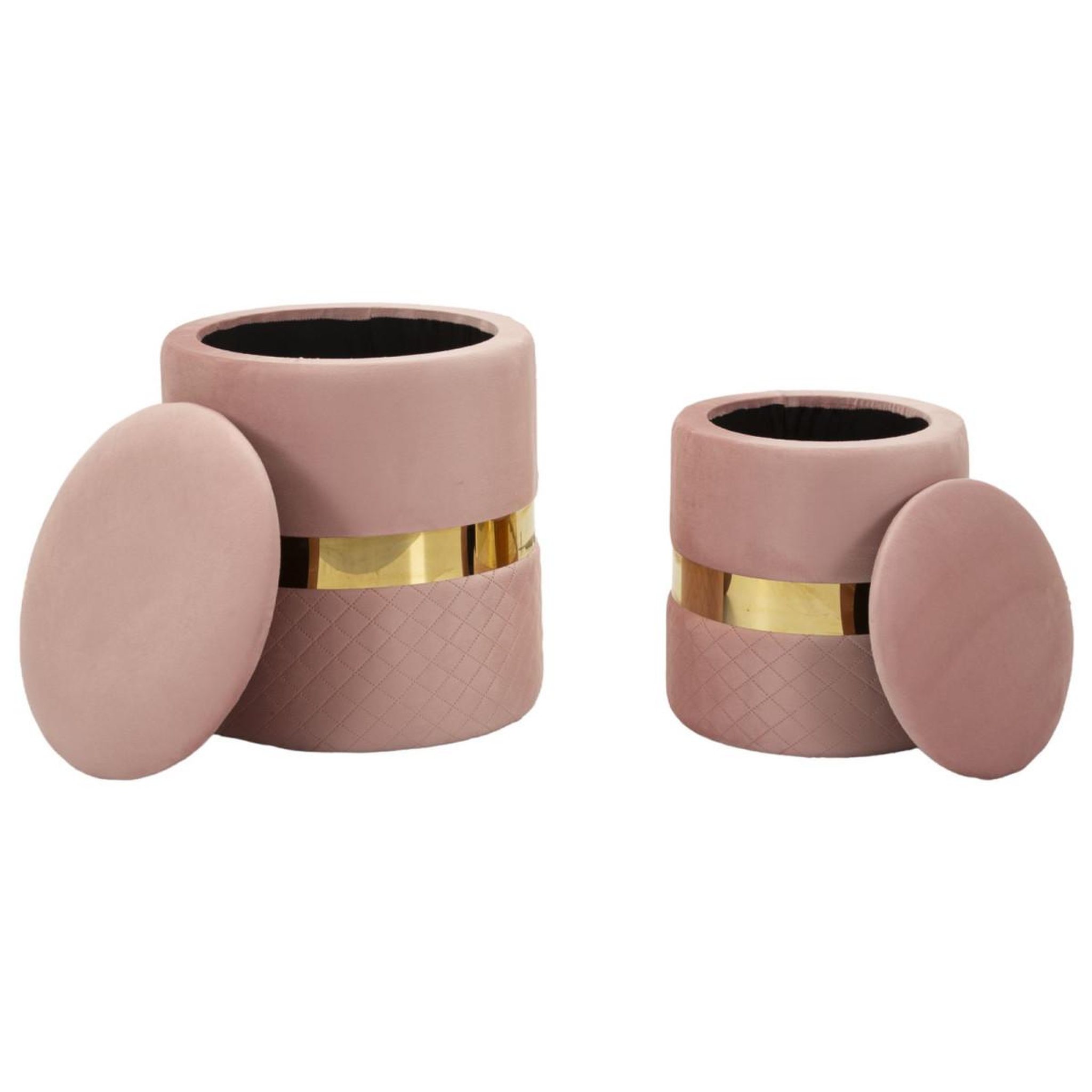 Voir la diapositive 2 : Paris Prix Lot de 2 poufs coffres  sheffild  42cm rose & or
