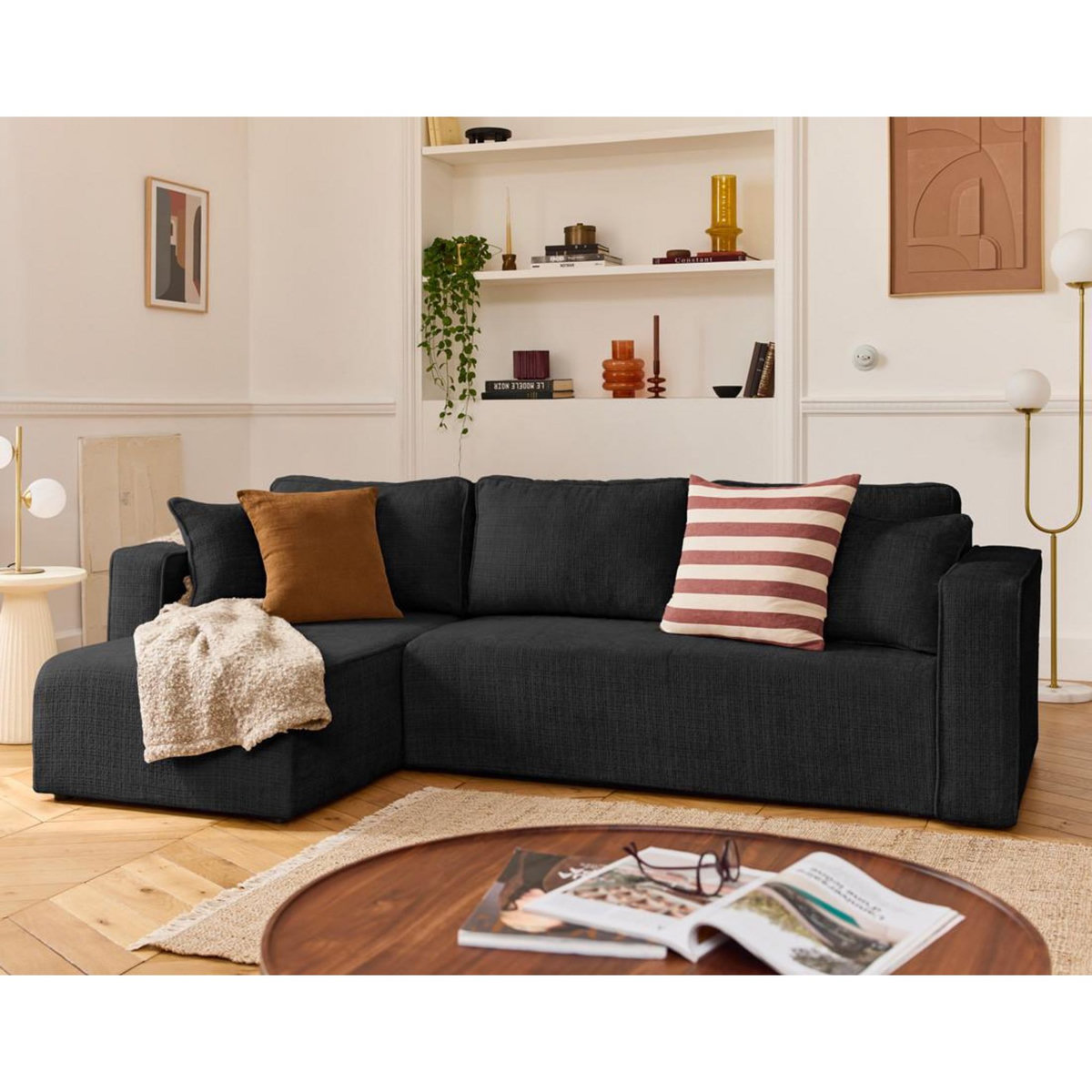 BEST MOBILIER Topaze - canapé d'angle déhoussable réversible 4 places en velours texturé