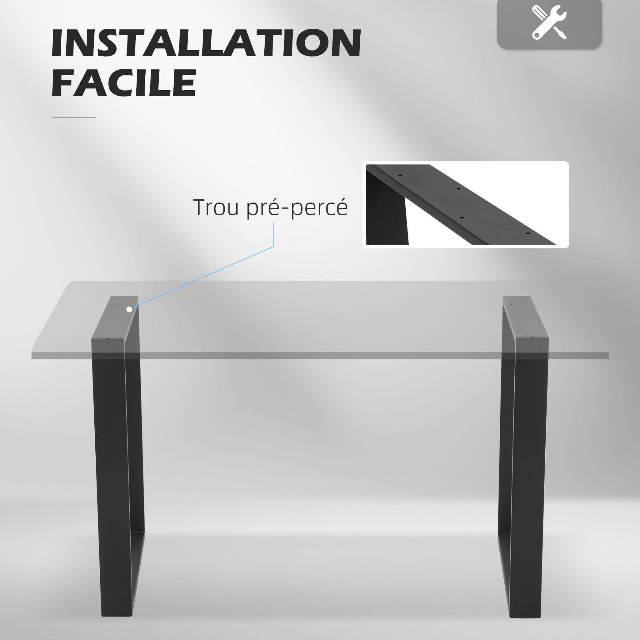 Voir la diapositive 4 : HOMCOM Lot de 2 pieds rectangulaires design contemporain - H.72 cm - acier noir