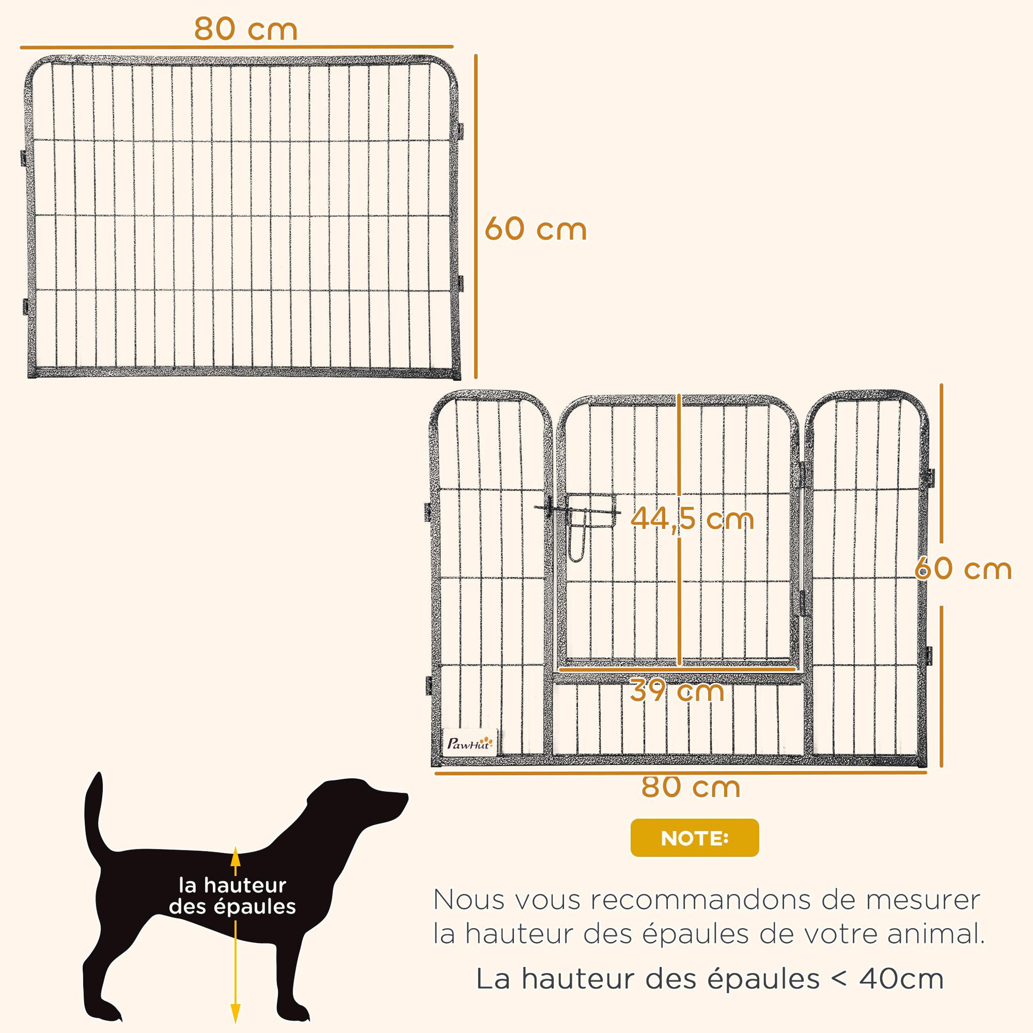 Voir la diapositive 3 : PAWHUT Parc enclos chien modulable pliable 16 panneaux H.60cm 2 portes verrouillables acier époxy gris moucheté