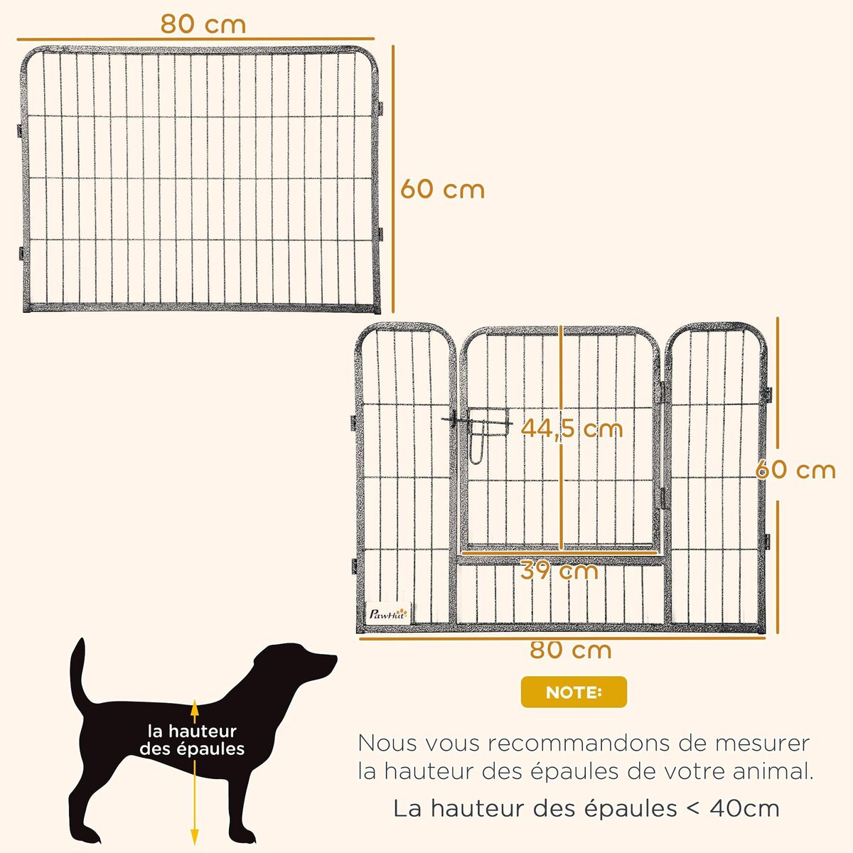 PAWHUT Parc enclos chien modulable pliable 16 panneaux H.60cm 2 portes verrouillables acier époxy gris moucheté