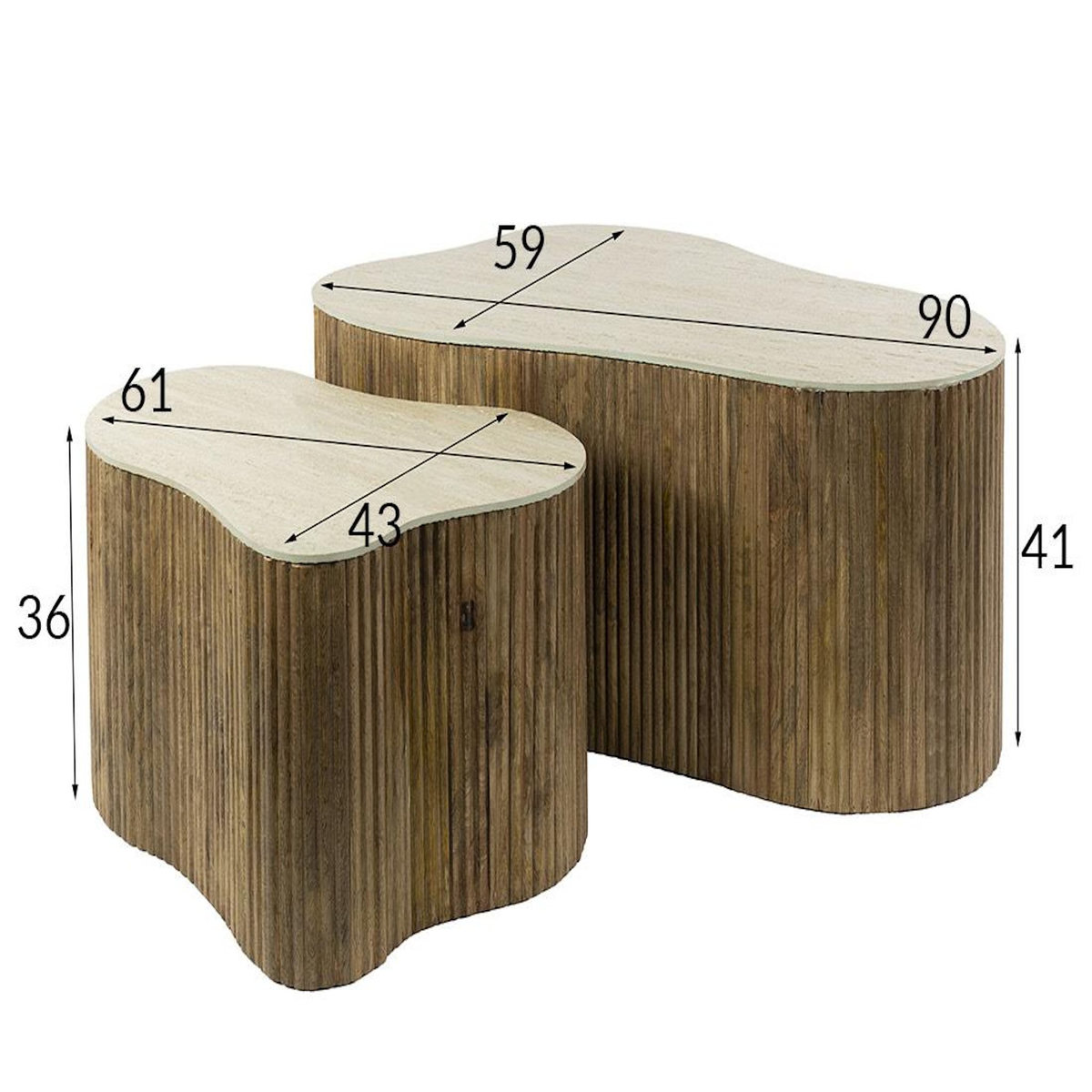 LISA DESIGN Jade - lot de 2 tables basses gigognes effet travertin - pieds en bois massif de manguier - 90 et 61 cm