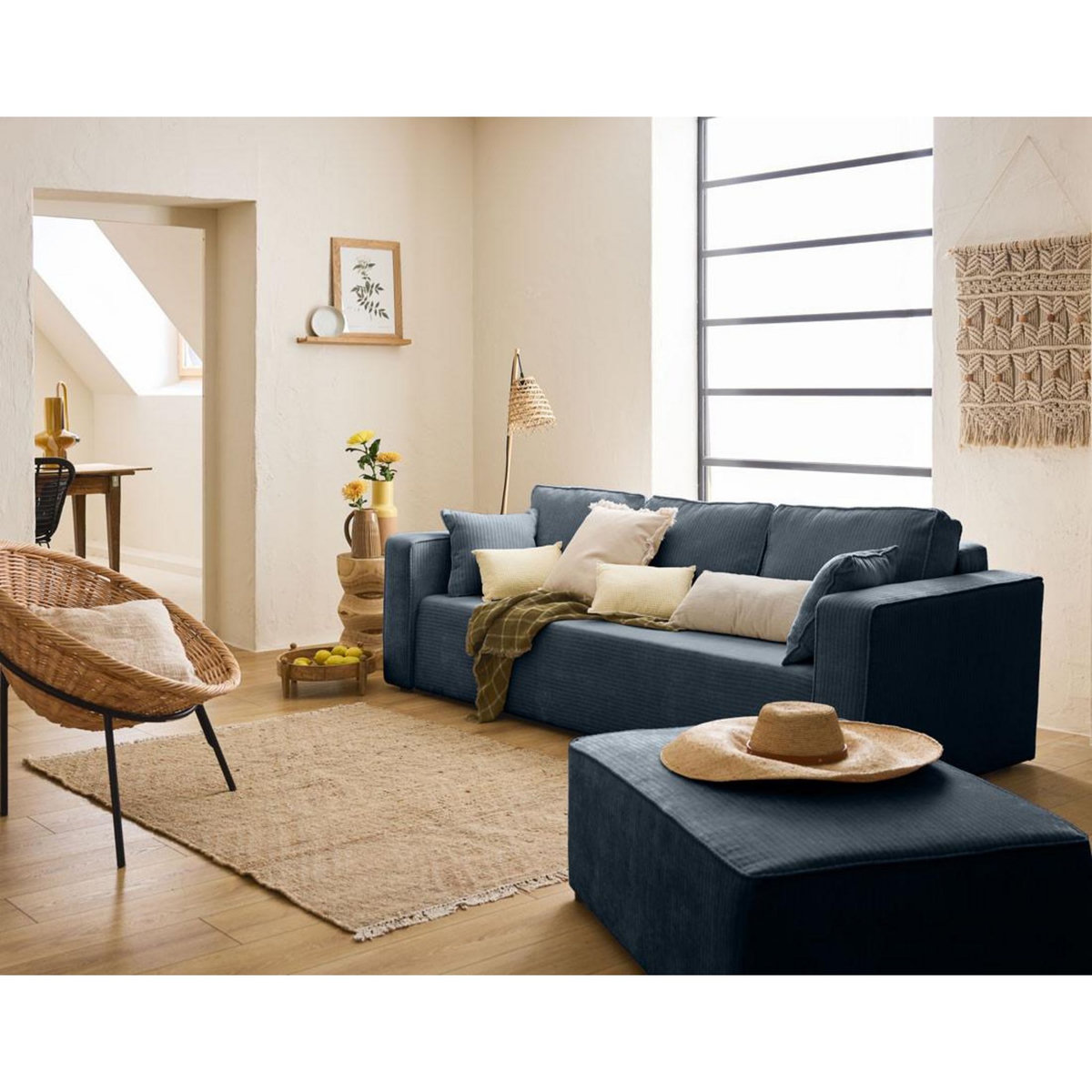 BEST MOBILIER Topaze - canapé 3 places - convertible avec coffre - en velours côtelé plat