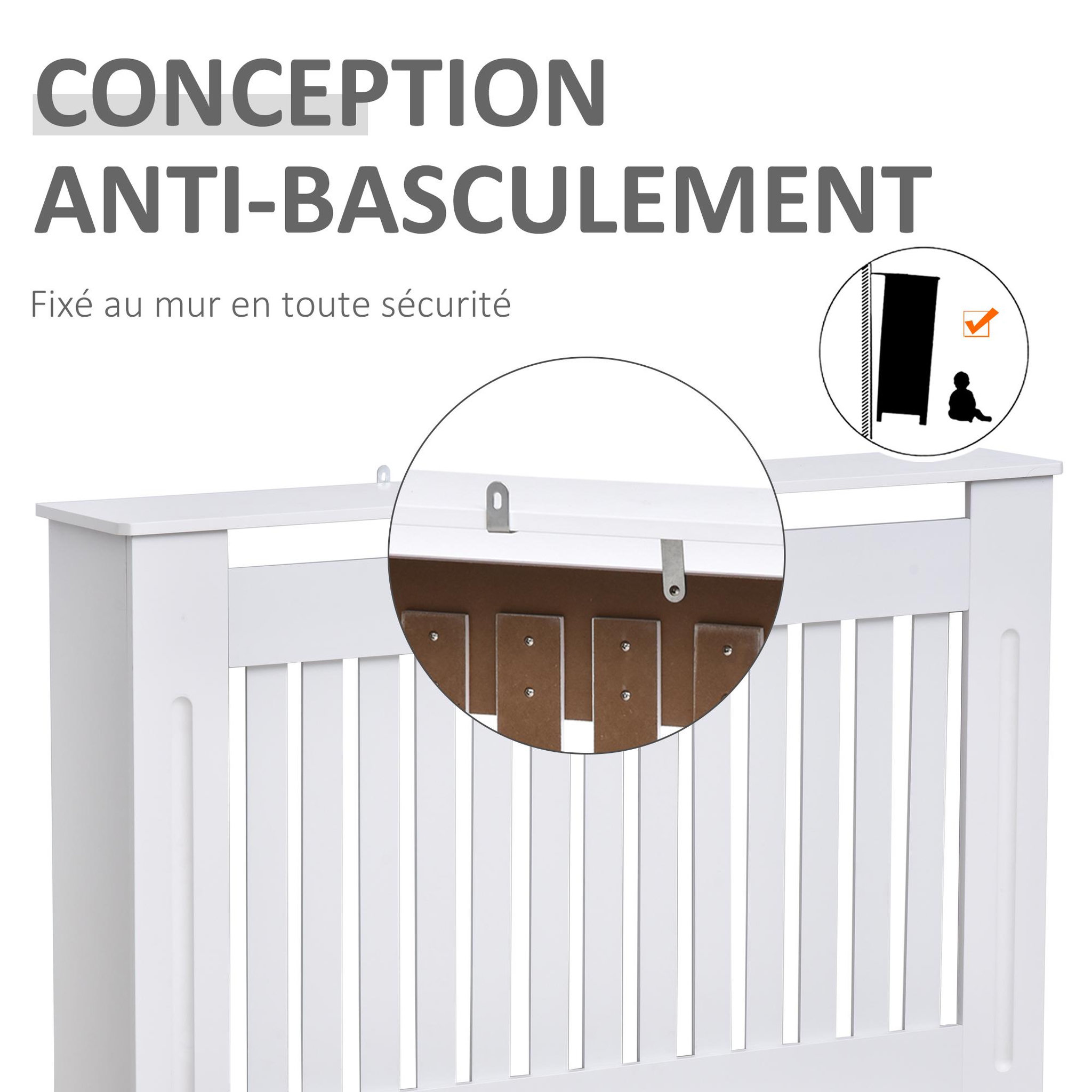 Voir la diapositive 6 : HOMCOM Cache-radiateur design panneau cabinet 112L x 19l x 81H cm MDF blanc