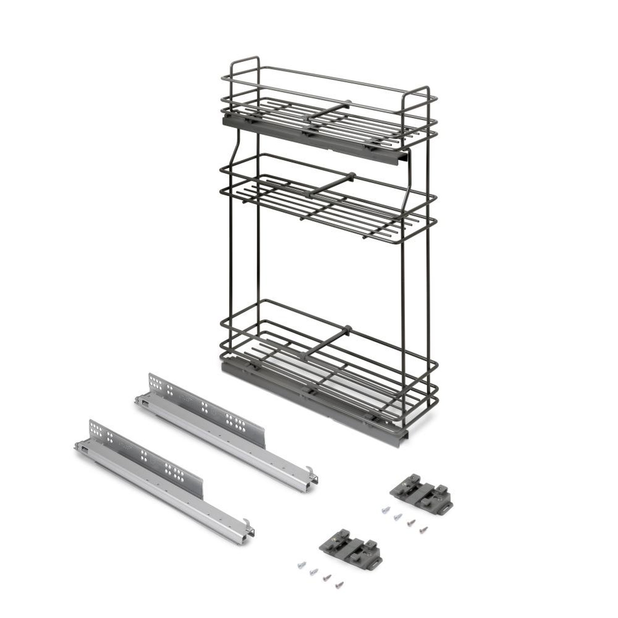 EMUCA SRL porte-bouteilles extractible TitaneMax avec fermeture à amortie -  gauche -  3 plateaux -  module 200mm -  Acier -  Gris Anthracite