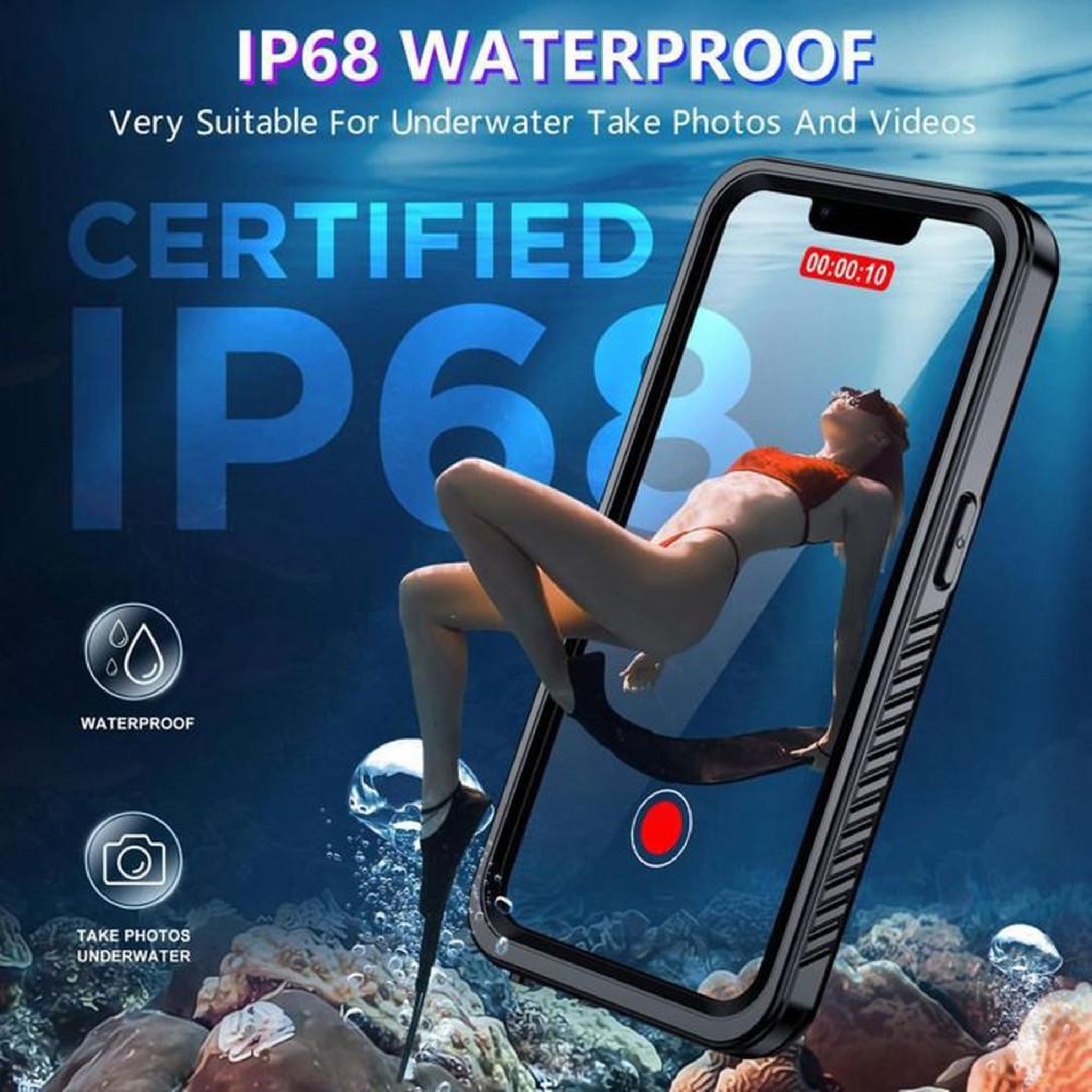 Voir la diapositive 3 : Coque iPhone 13 Pro Max étanche IP68 antichoc noire compatible MagSafe avec protection écran et objectif