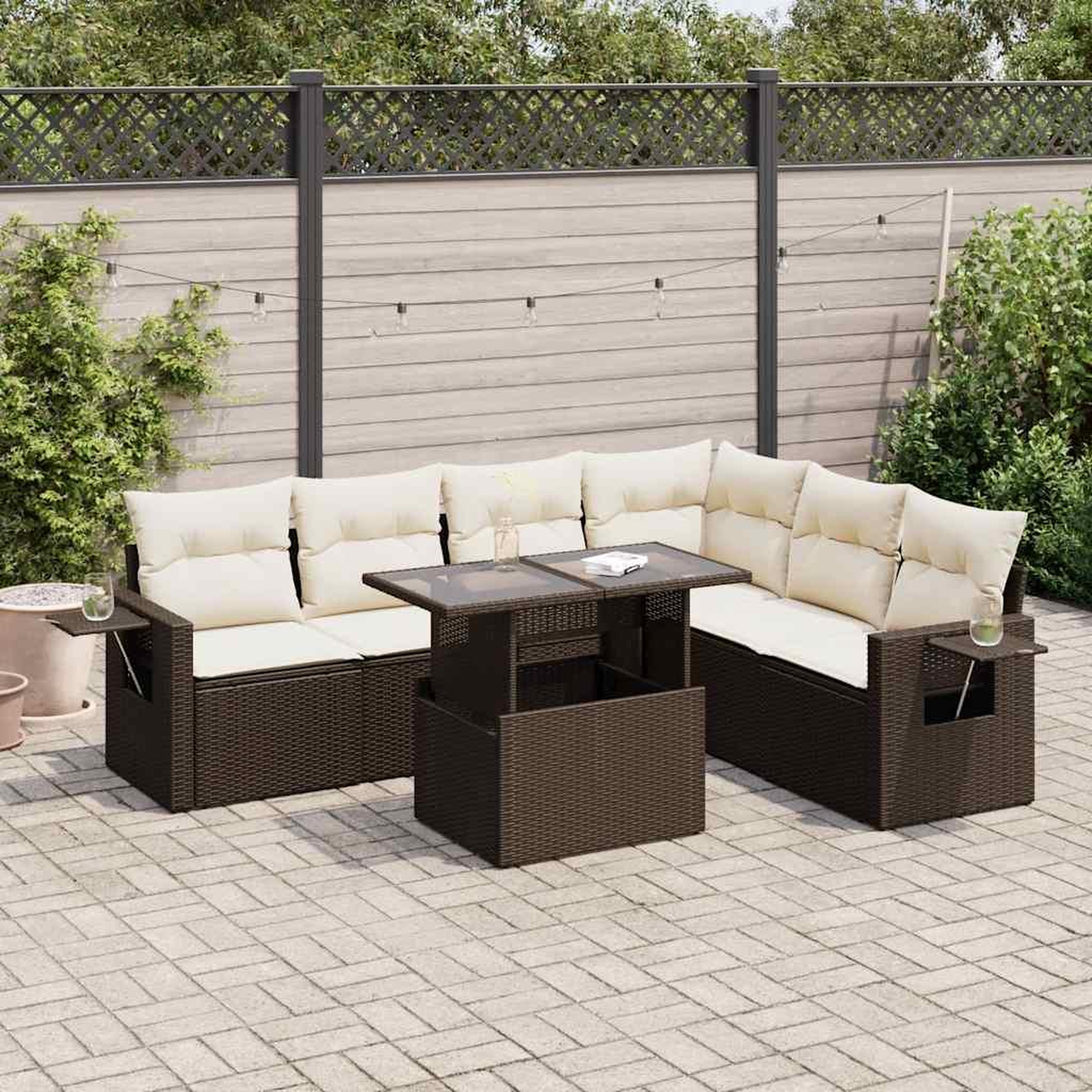 VIDAXL Salon de jardin avec coussins 7 pcs marron resine tressee