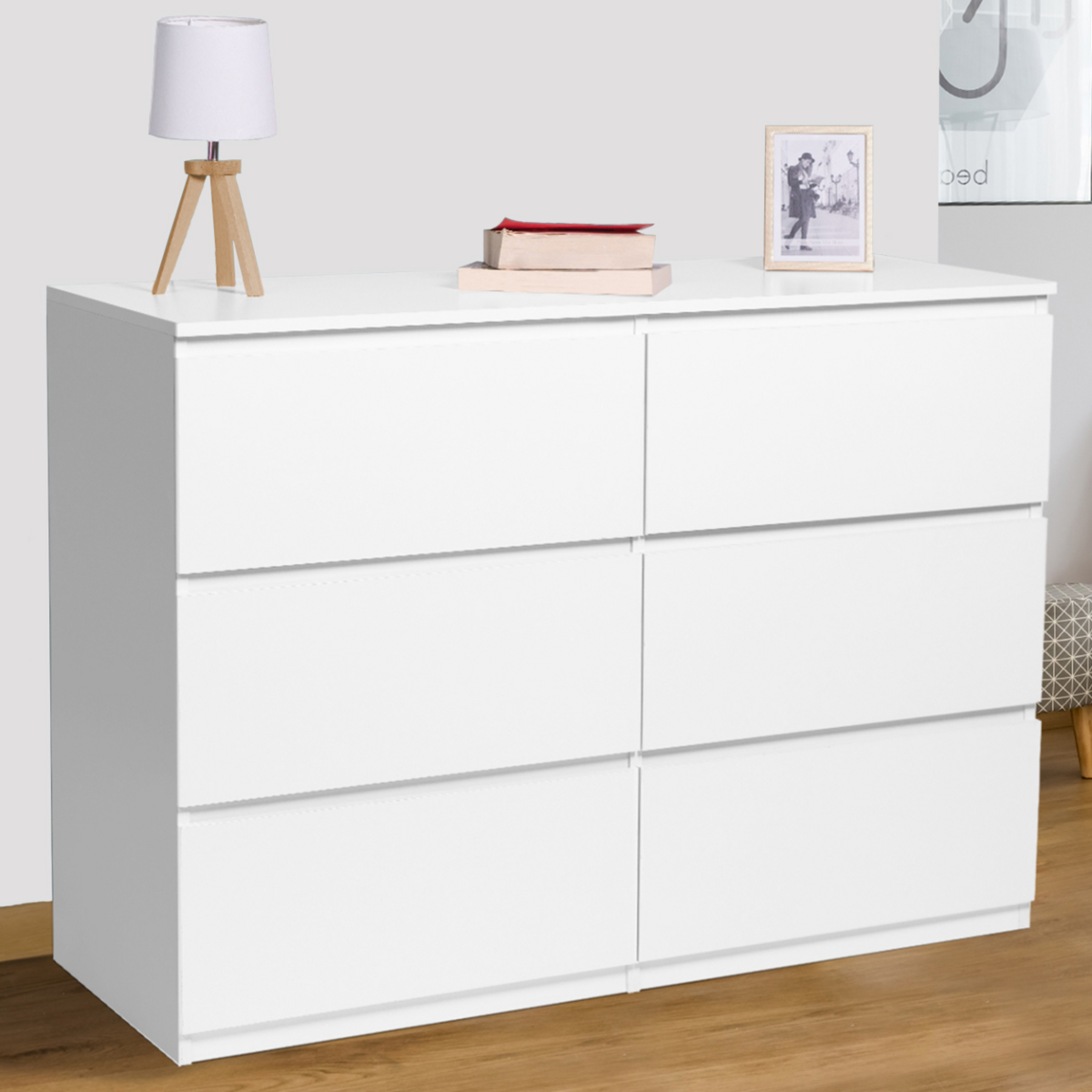 ID MARKET Commode 6 tiroirs TOMI 110 cm bois blanc