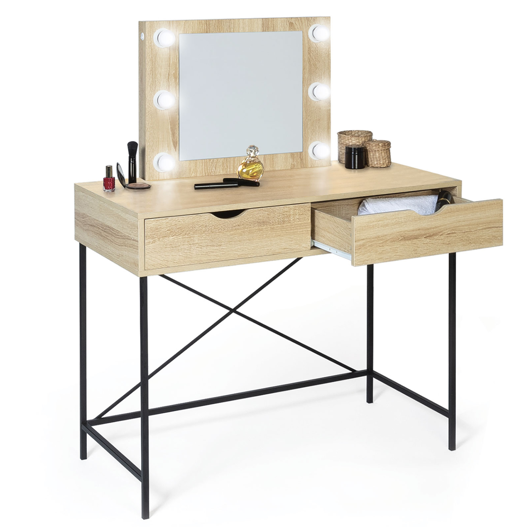 ID MARKET Coiffeuse louisa design industriel avec miroir led