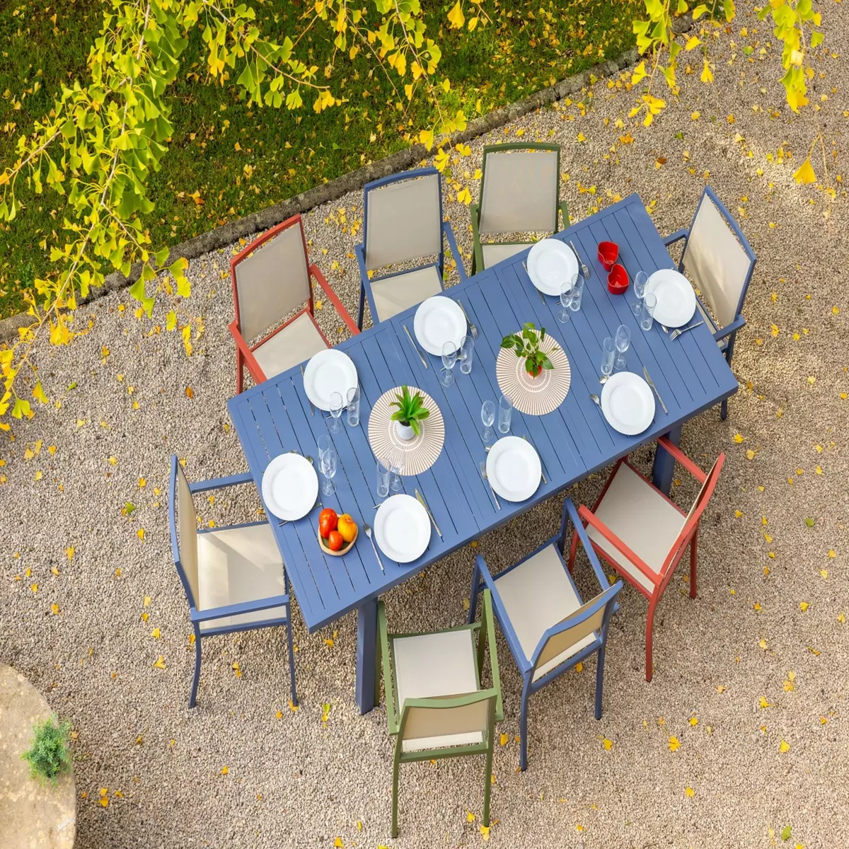 JARDILINE Table de jardin extensible - 8/10 places - Aluminium - Gris bleuté - SANTORIN