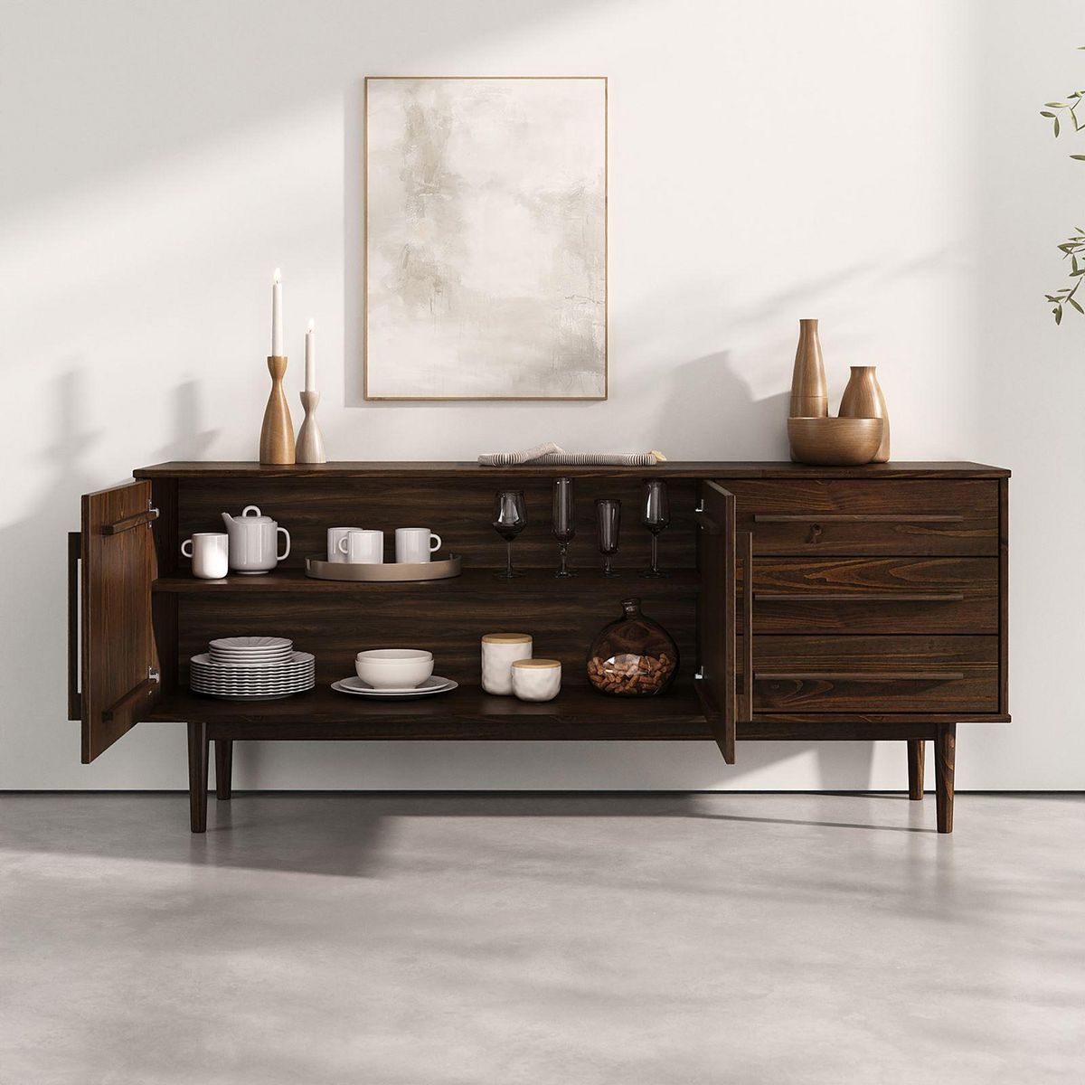 IDIMEX Buffet TECCA L 170 cm 2 portes 3 tiroirs en bois massif