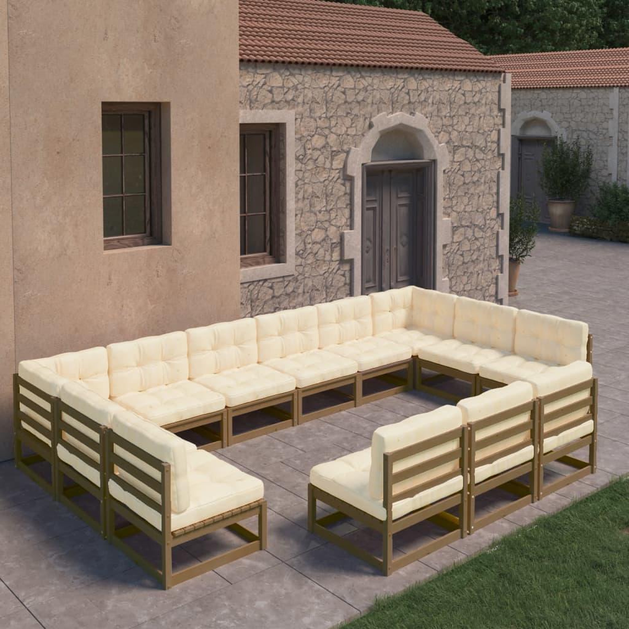 Voir la diapositive 1 : VIDAXL Salon de jardin 13 pcs avec coussins Marron miel Bois de pin