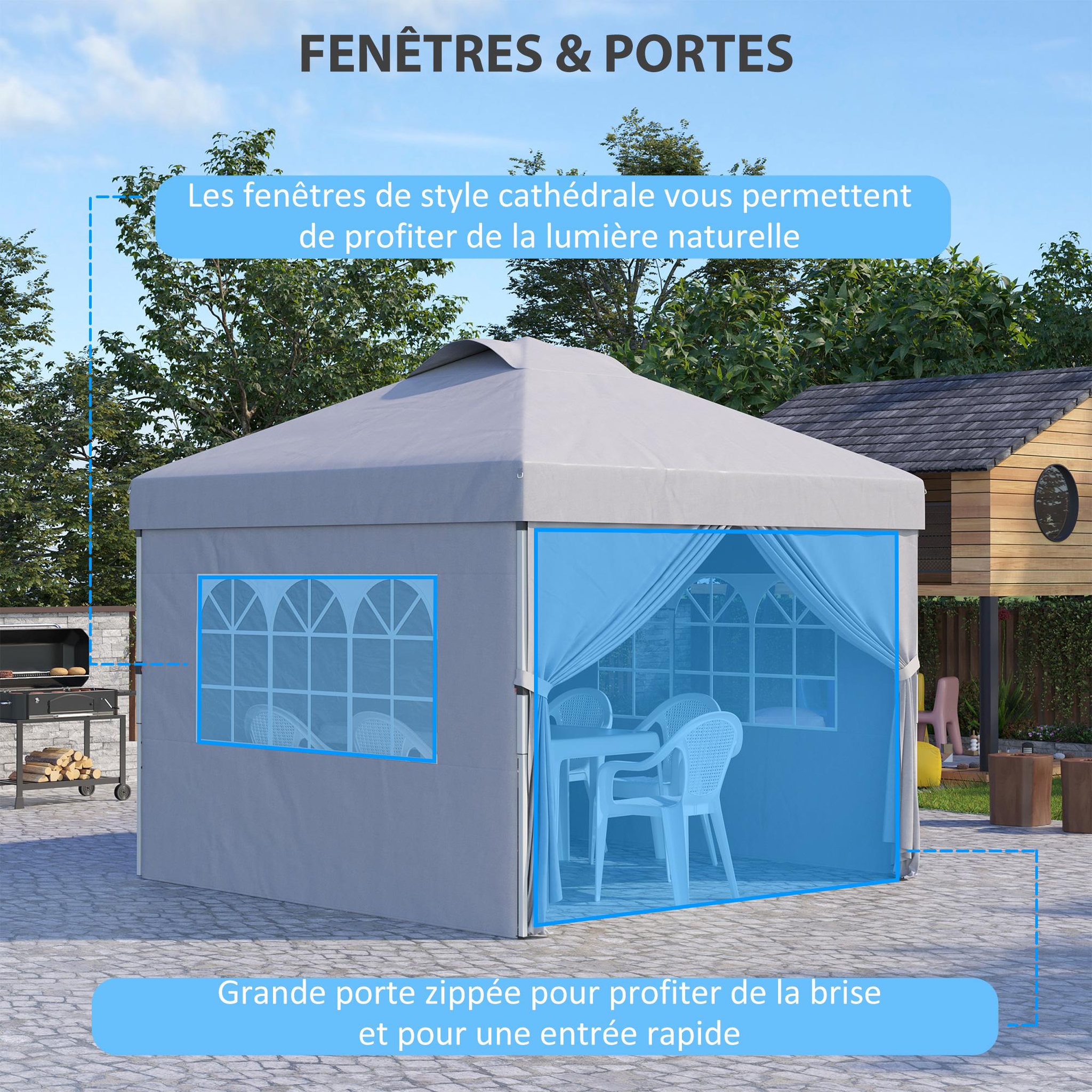 Voir la diapositive 6 : OUTSUNNY Tonnelle barnum pop-up pliant 2,97L x 2,97l x 2,84H m sac transport inclus gris