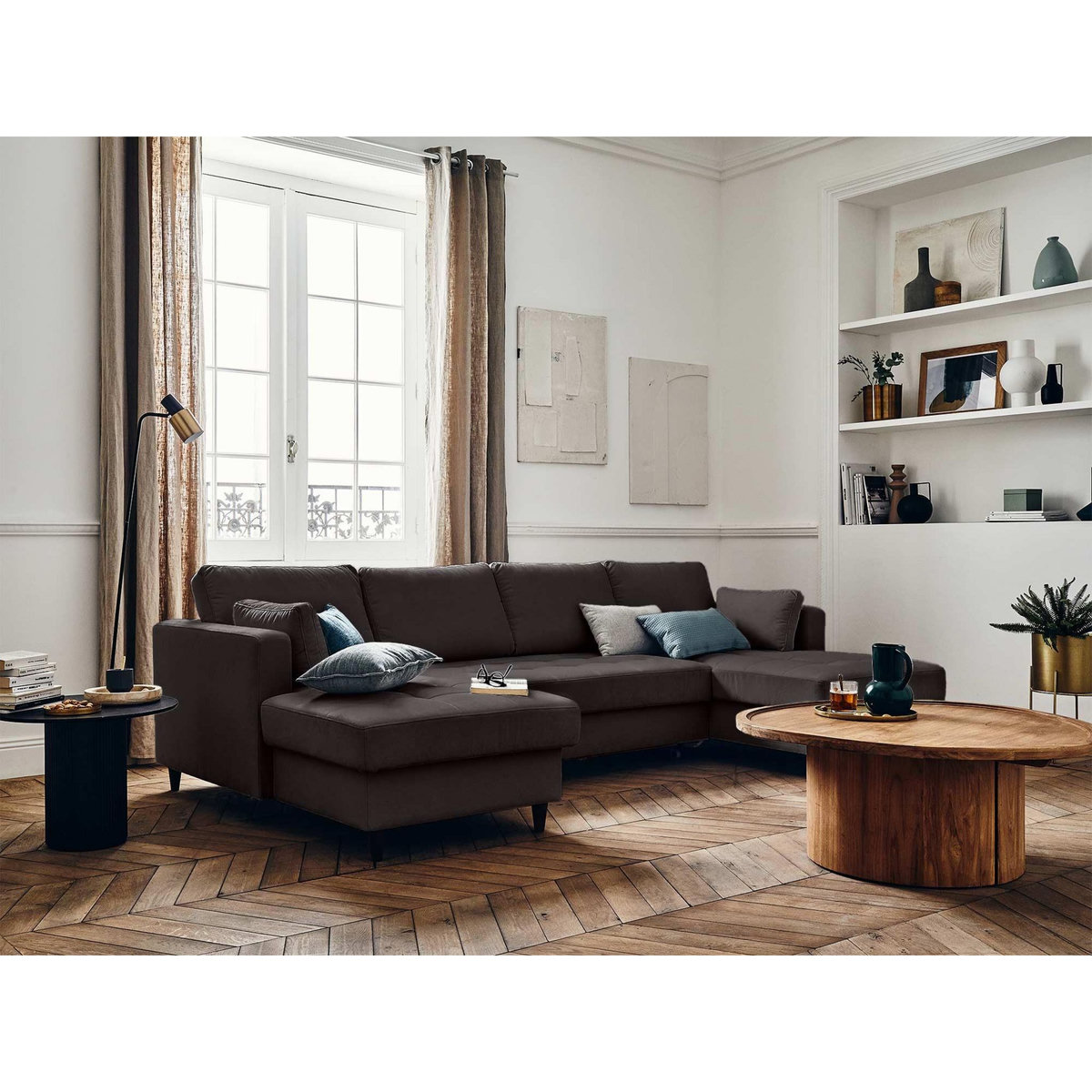 LISA DESIGN Anna - canapé panoramique en u - 7 places - convertible avec coffre - en velours