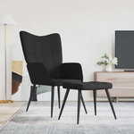 VIDAXL Chaise de relaxation avec tabouret Noir Tissu
