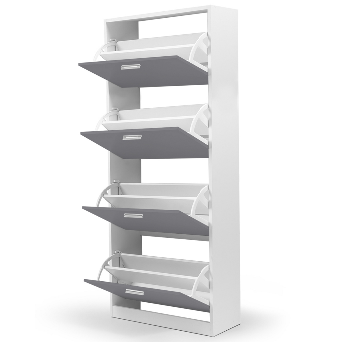 ID MARKET Meuble à chaussures 24 paires KLARK blanc 4 portes gris clair