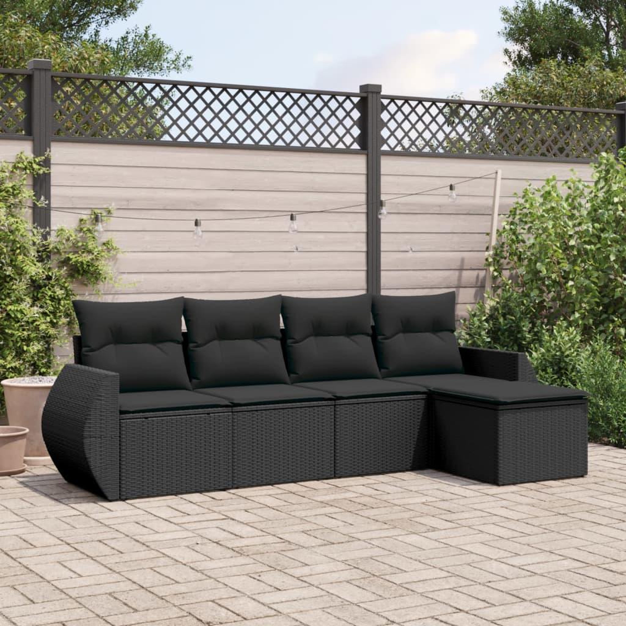 VIDAXL Salon de jardin 5 pcs avec coussins noir resine tressee
