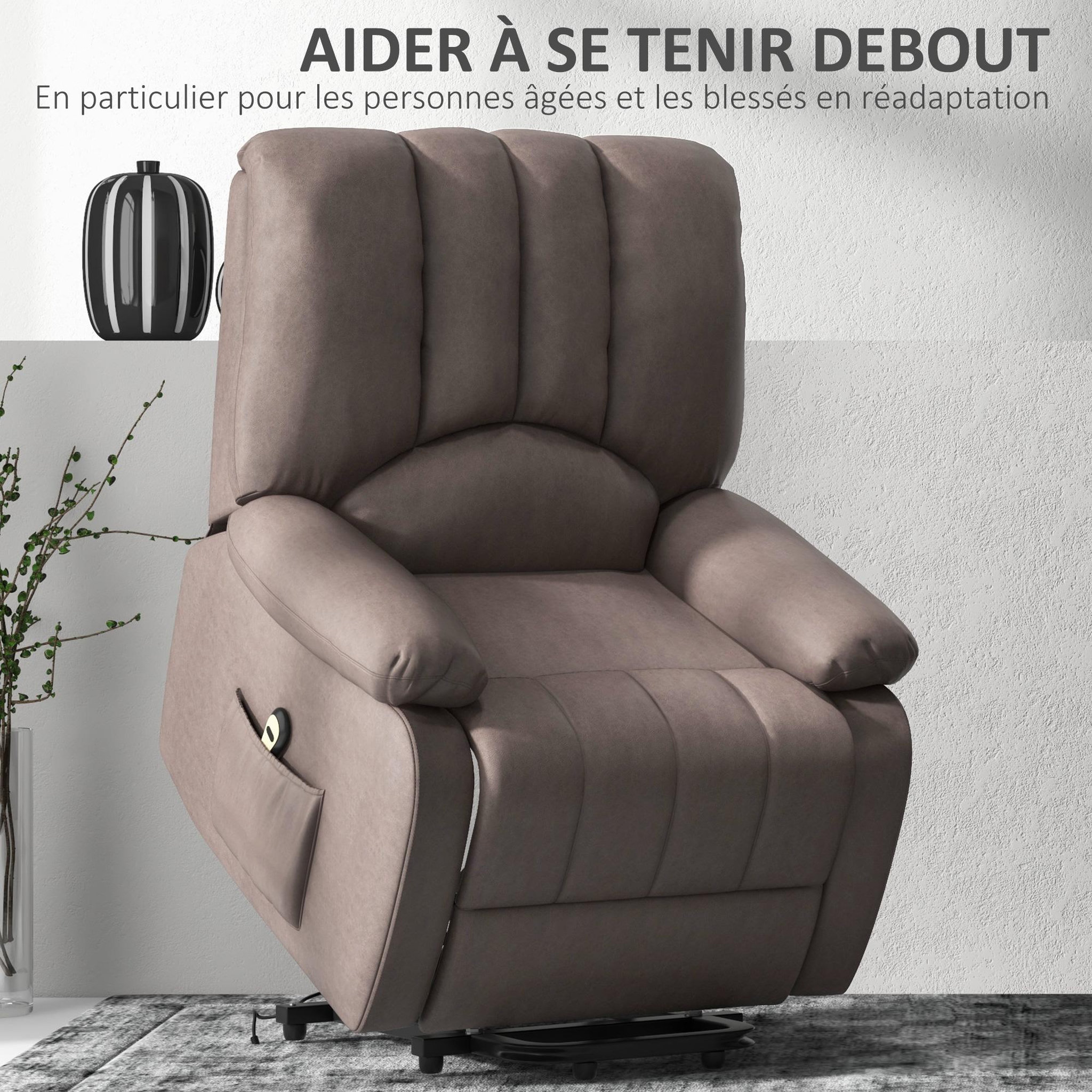 Voir la diapositive 6 : HOMCOM Fauteuil de relaxation électrique - fauteuil releveur inclinable - repose-pied ajustable - microfibre polyester gris
