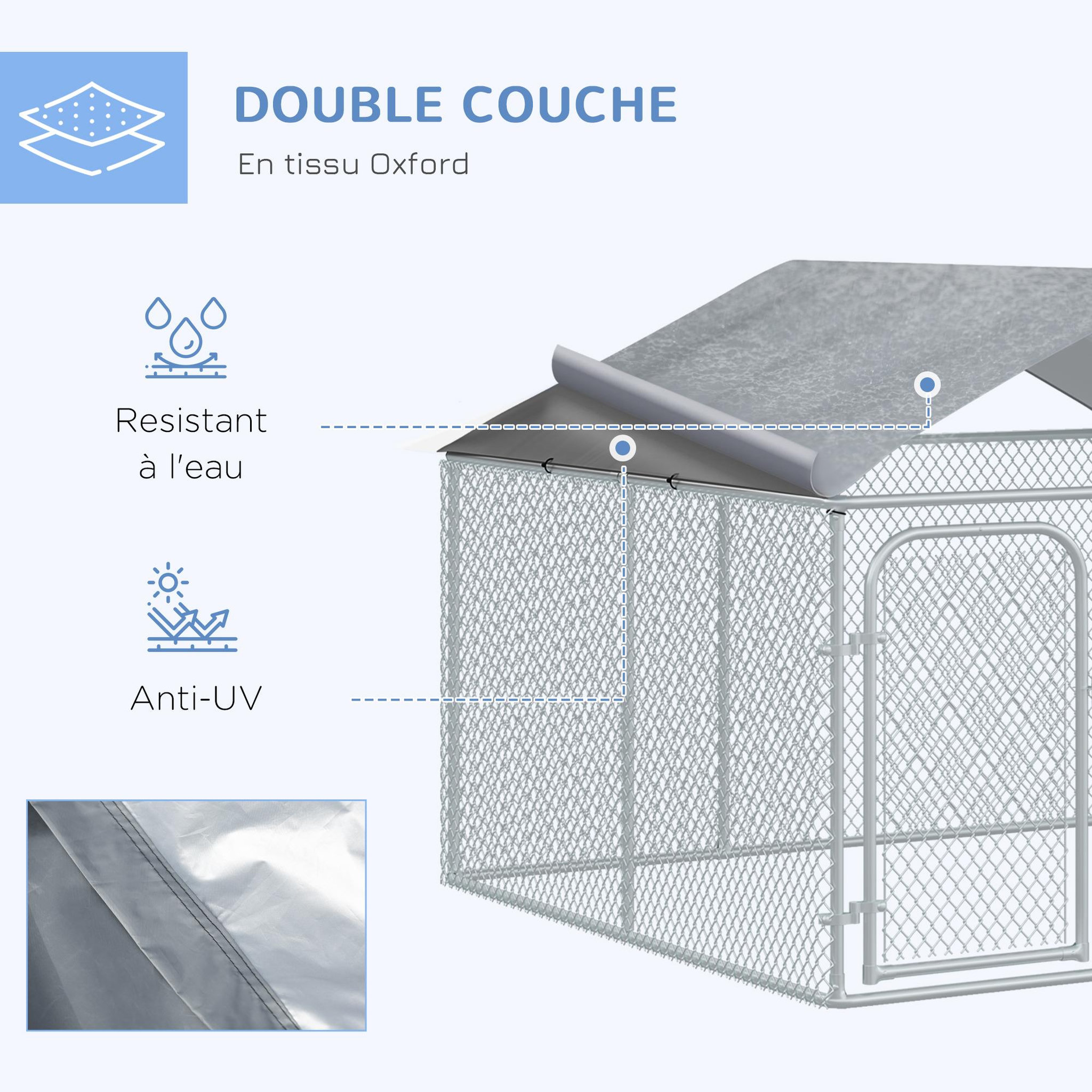 Voir la diapositive 5 : PAWHUT Chenil extérieur avec toit pour chien 5 m² - parc grillagé 230 x 230 x 175 cm - espace couvert - acier galvanisé